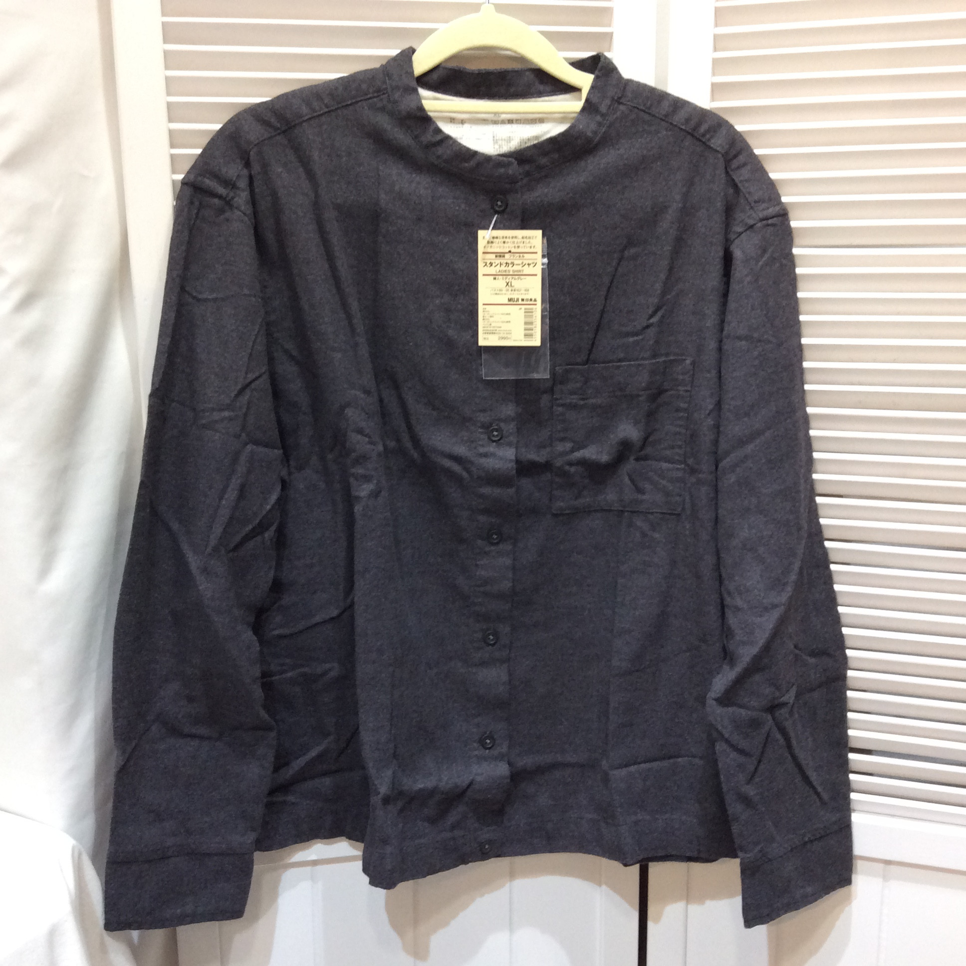 定価の半額❗️ 無印良品 フランネル スタンドカラーシャツ婦人  XL ミディアムグレー