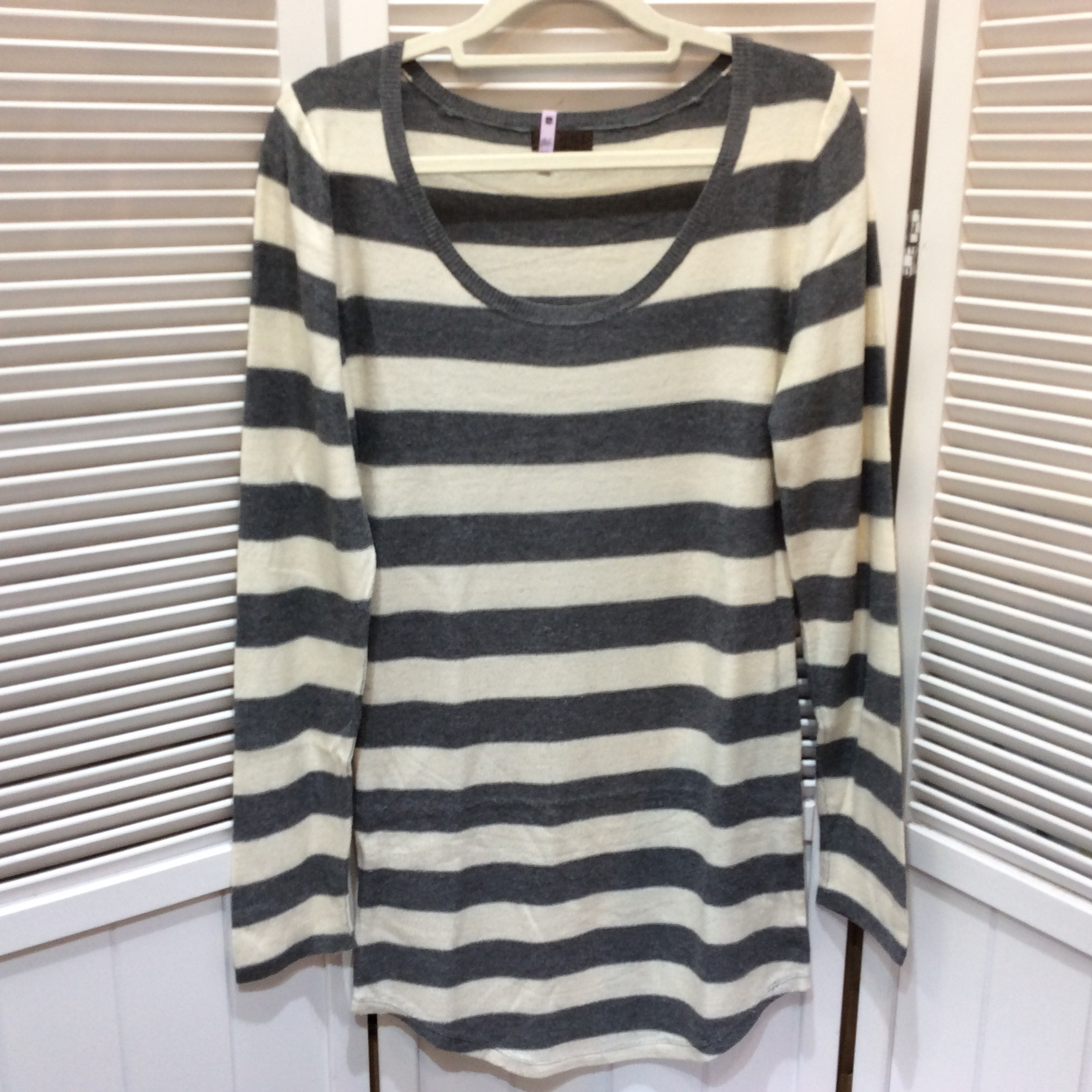 PROFILE プロフィール ロングニット 38 ホワイト×グレーボーダー柄