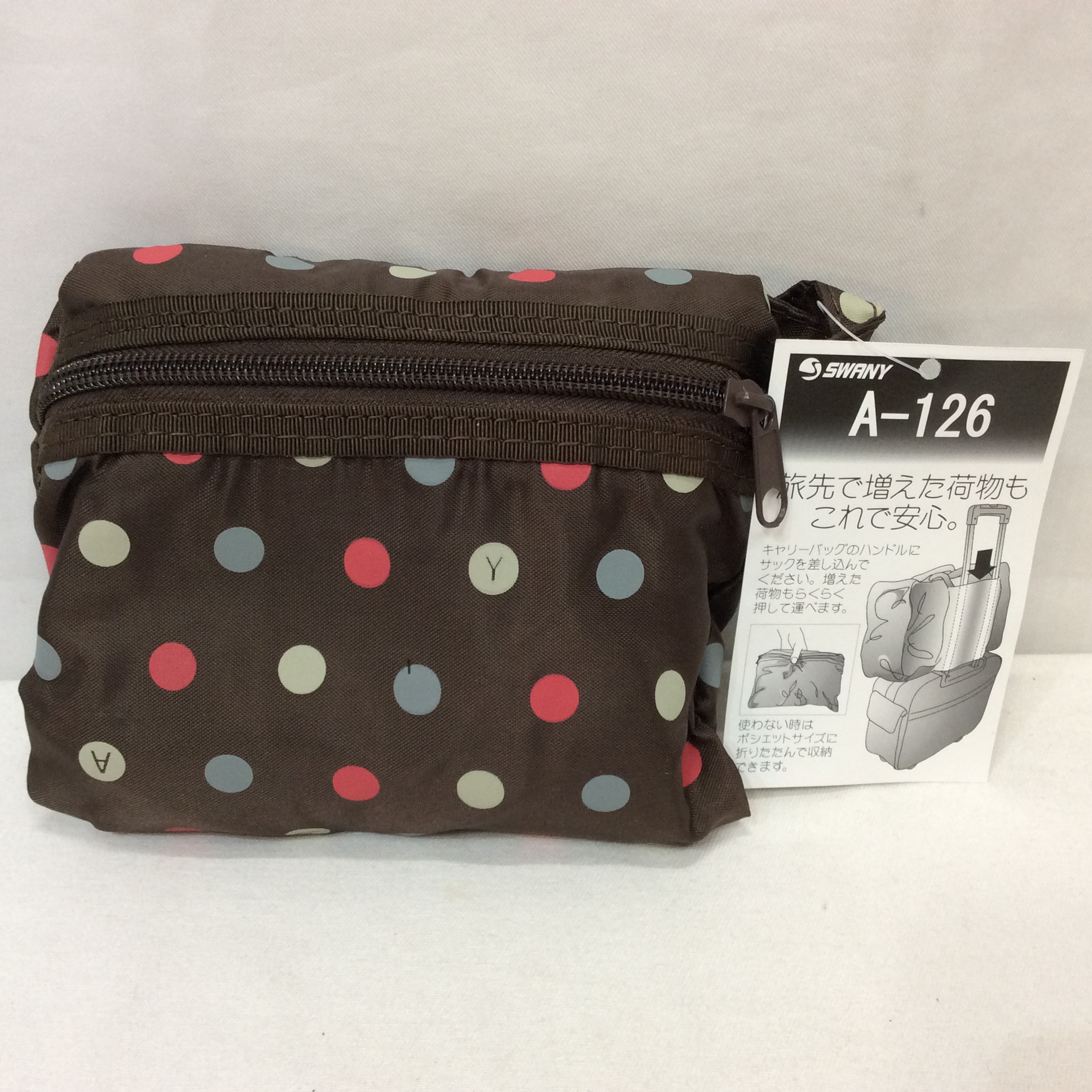 未使用☆折りたたみバッグ ブラウン 水玉柄