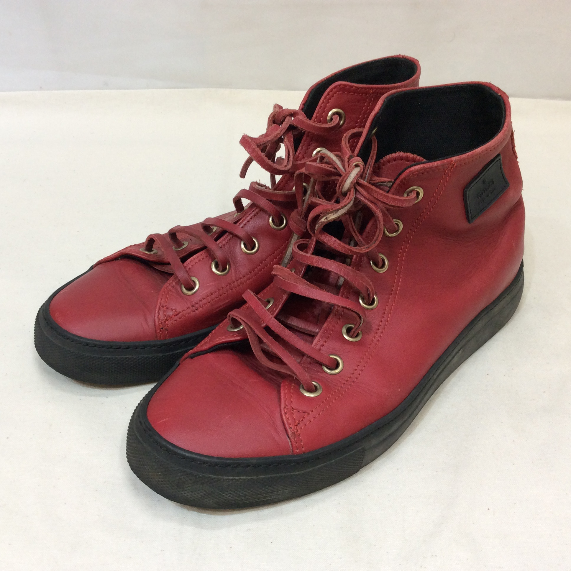 GUCCI グッチ レザー ハイカットスニーカー 34 レッド系