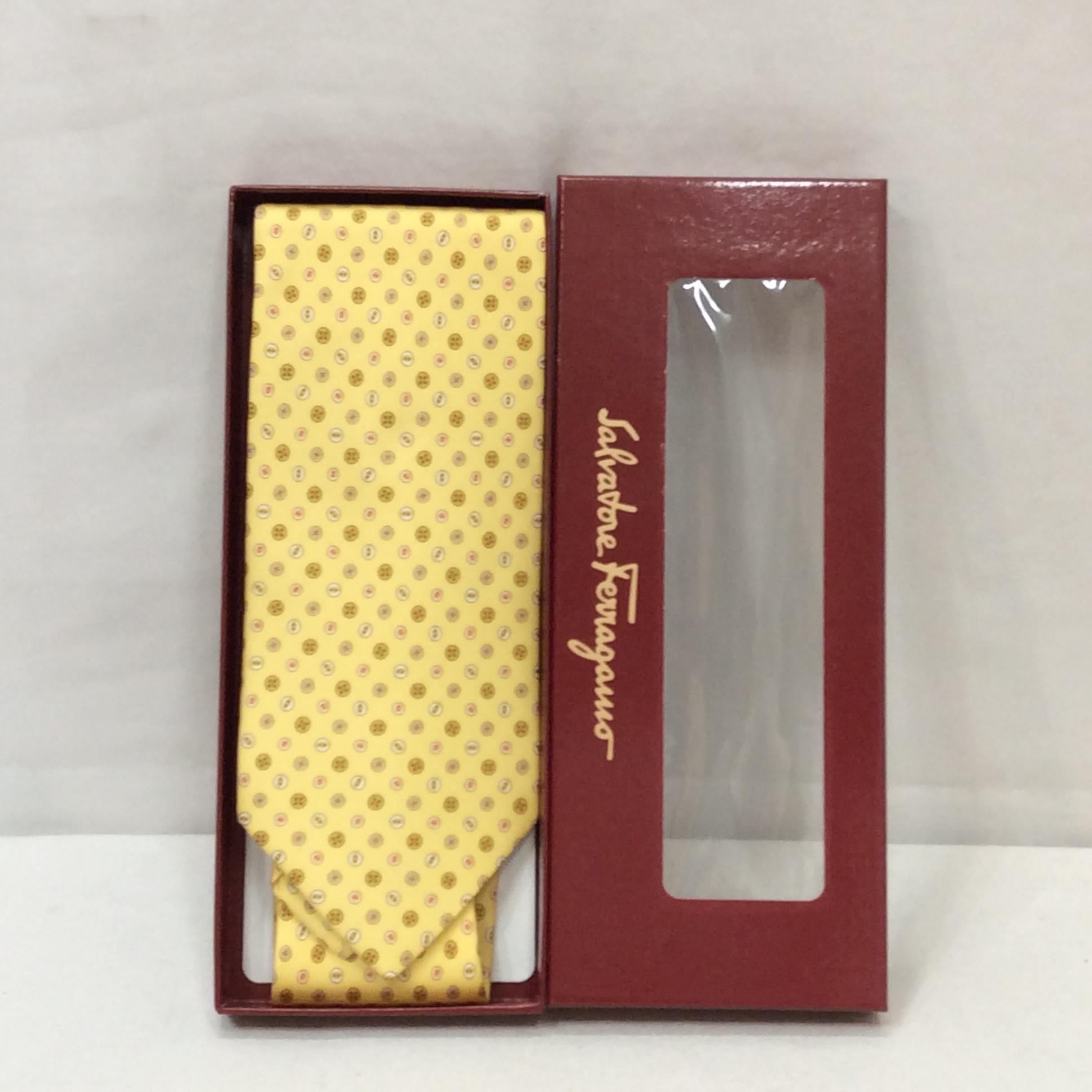 新品 フェラガモ ネクタイ  イエロー柄  No1