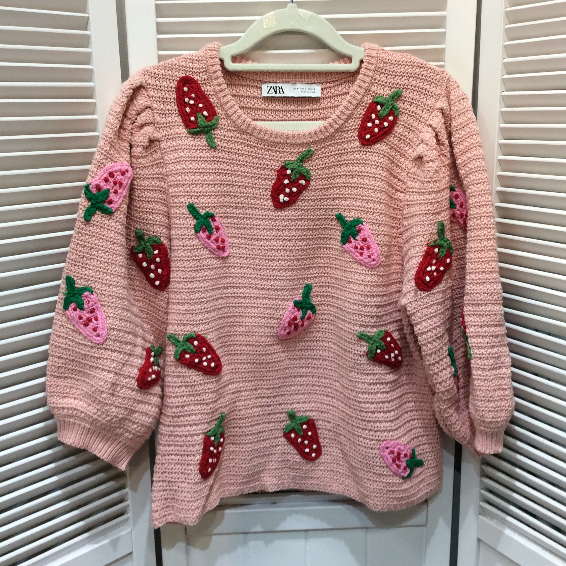 ZARA ザラ レディース 綿セーター M ピンク いちご