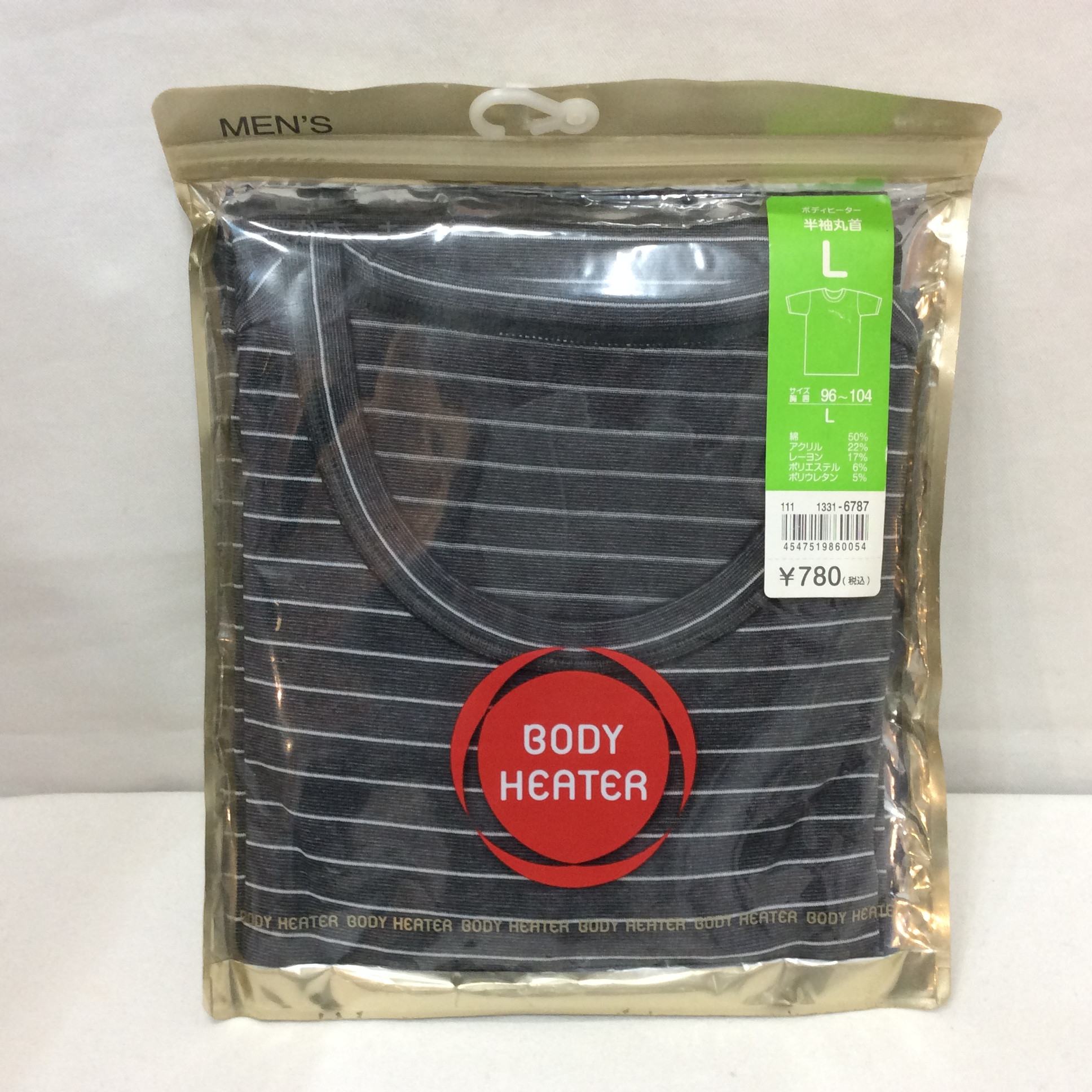 未使用☆イトーヨーカドー メンズ BODY HEATER ボディヒーター 半袖丸首 L グレーボーダー