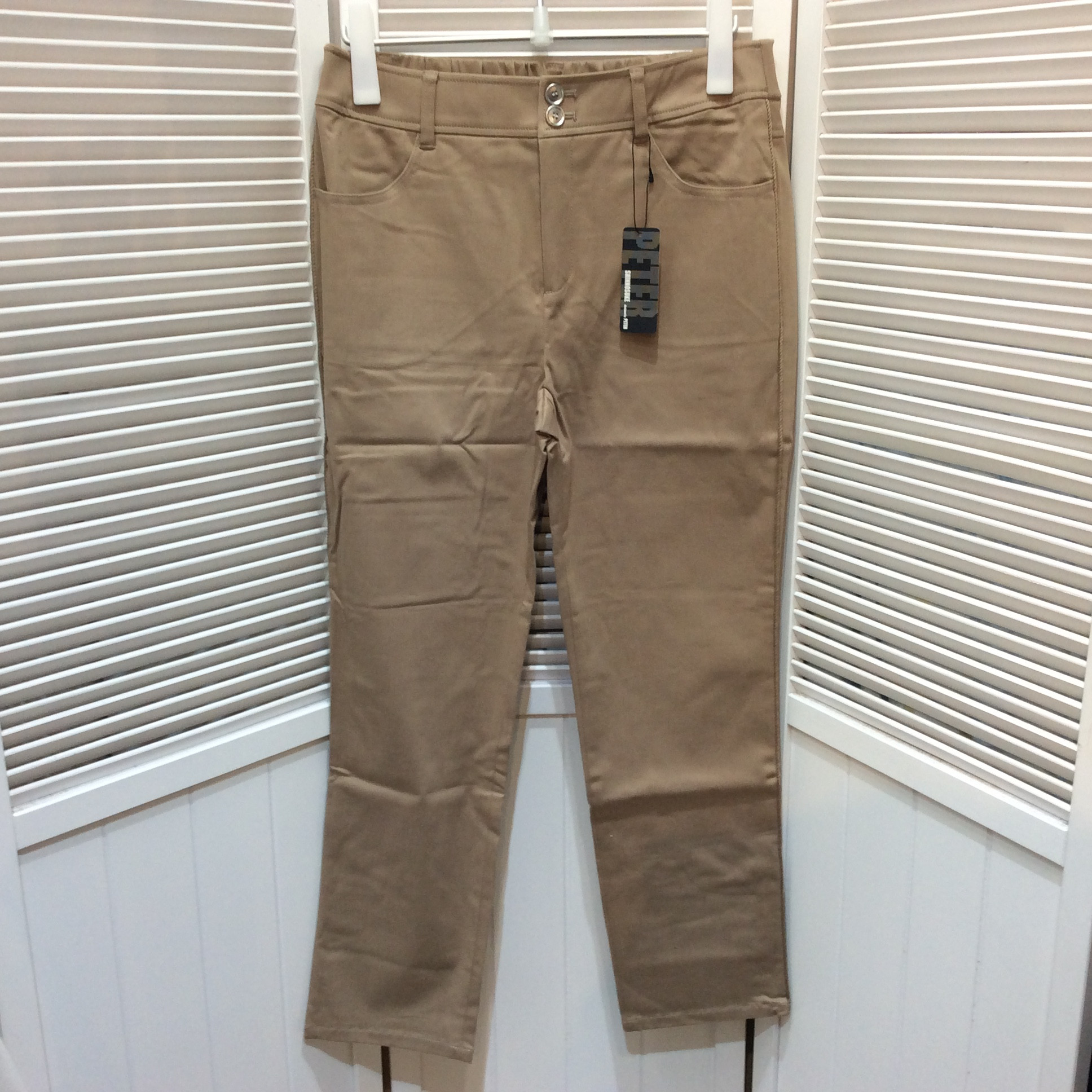 未使用☆SHINNOSUKE designed by PETER レディース サイドパイピングデザイン ストレッチパンツ LL ベージュ ピーター 池畑慎之介