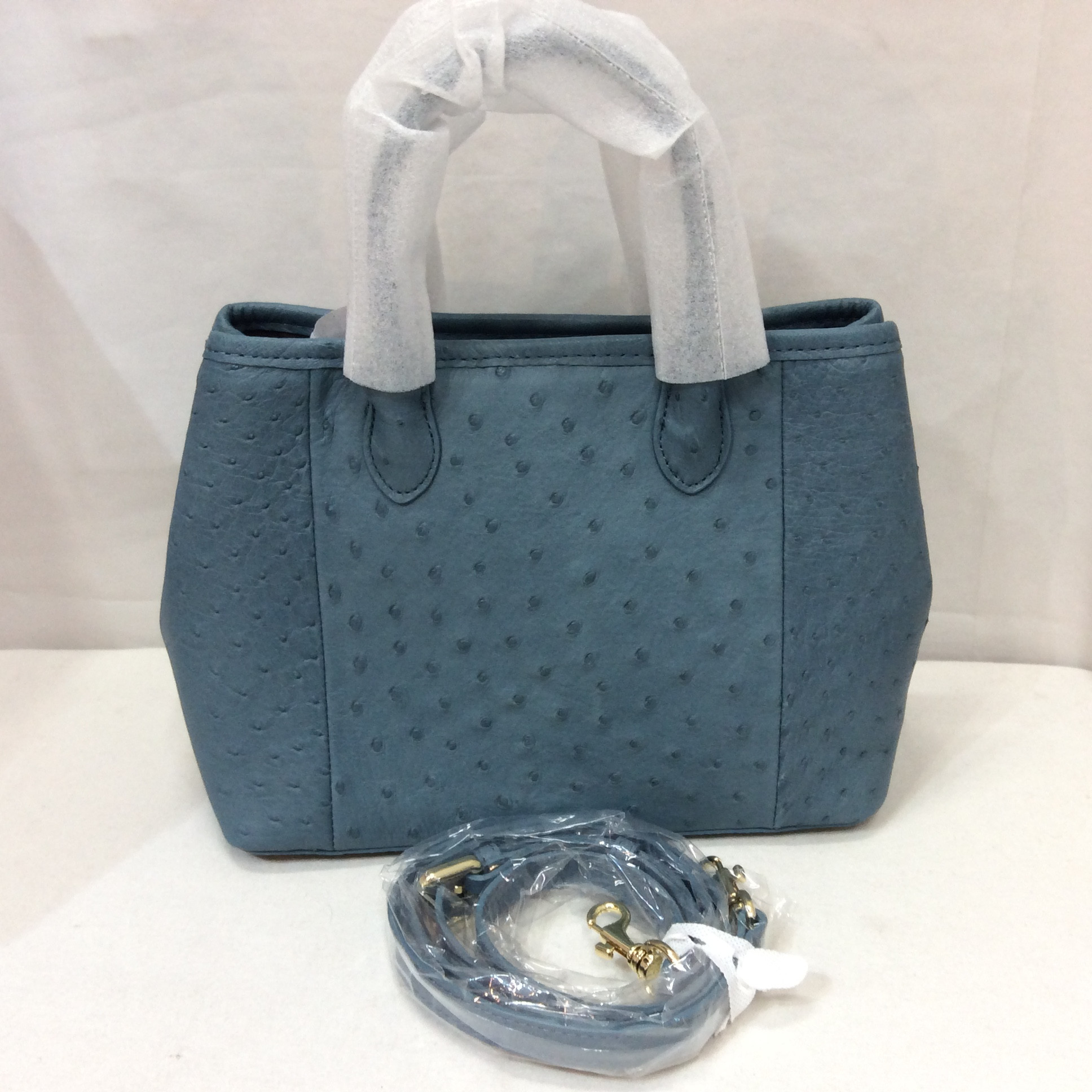 未使用☆合皮オーストリッチ 2WAYバッグ ブルー