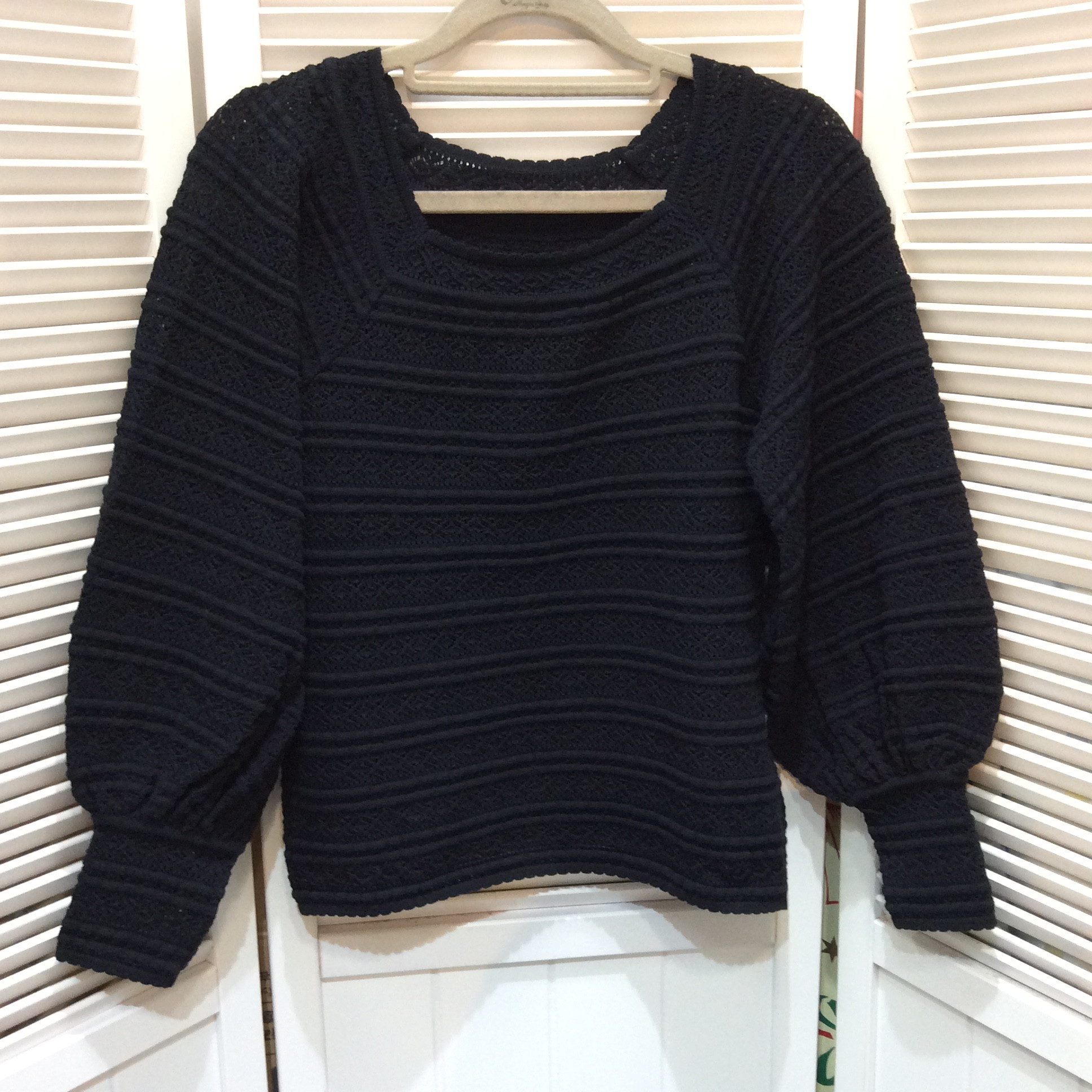 DUAL VIEW ボリューム袖 コットンセーター  サイズ40 (小さめ）ネイビー 美品