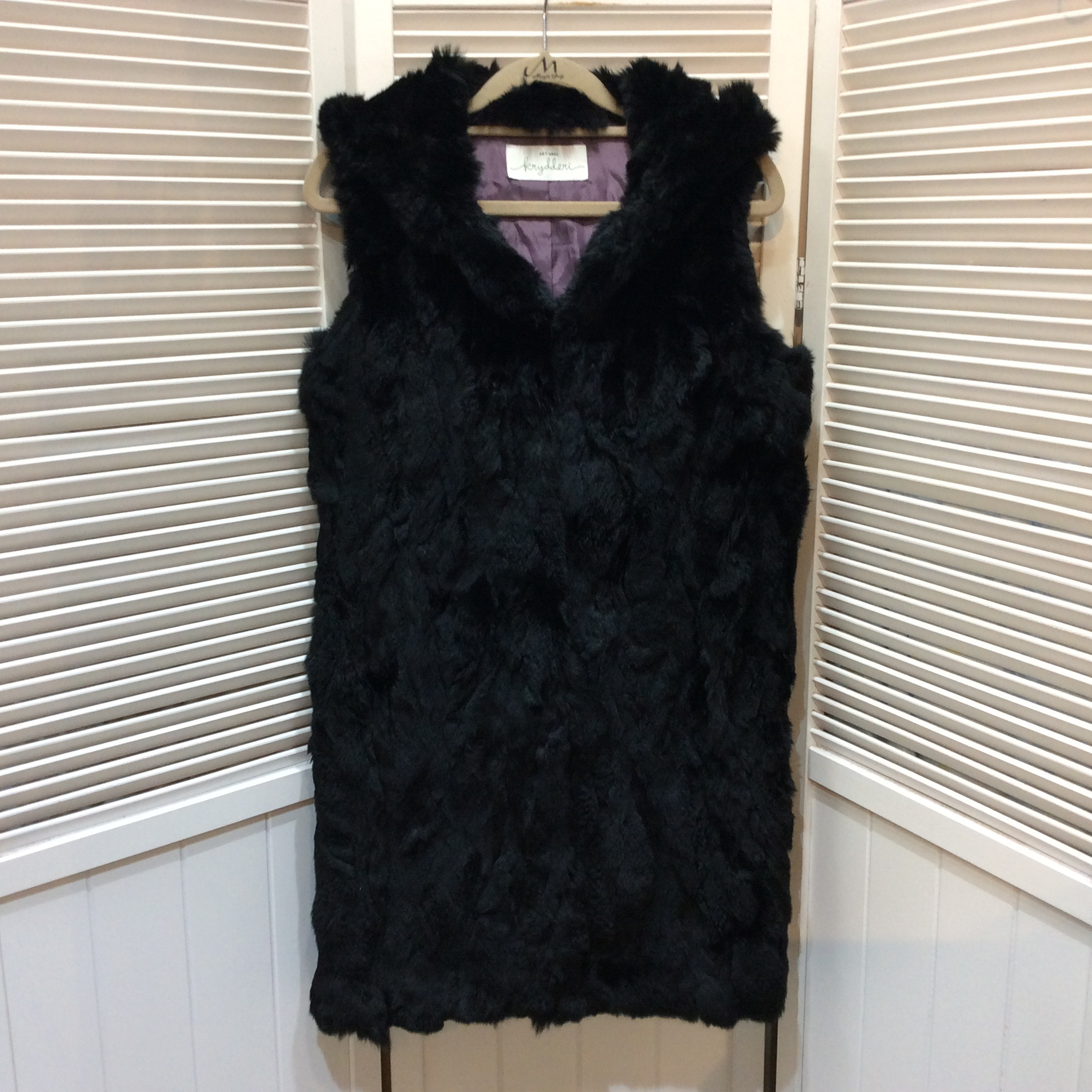 レッキスラビットファー フード付きロングベスト M ブラック