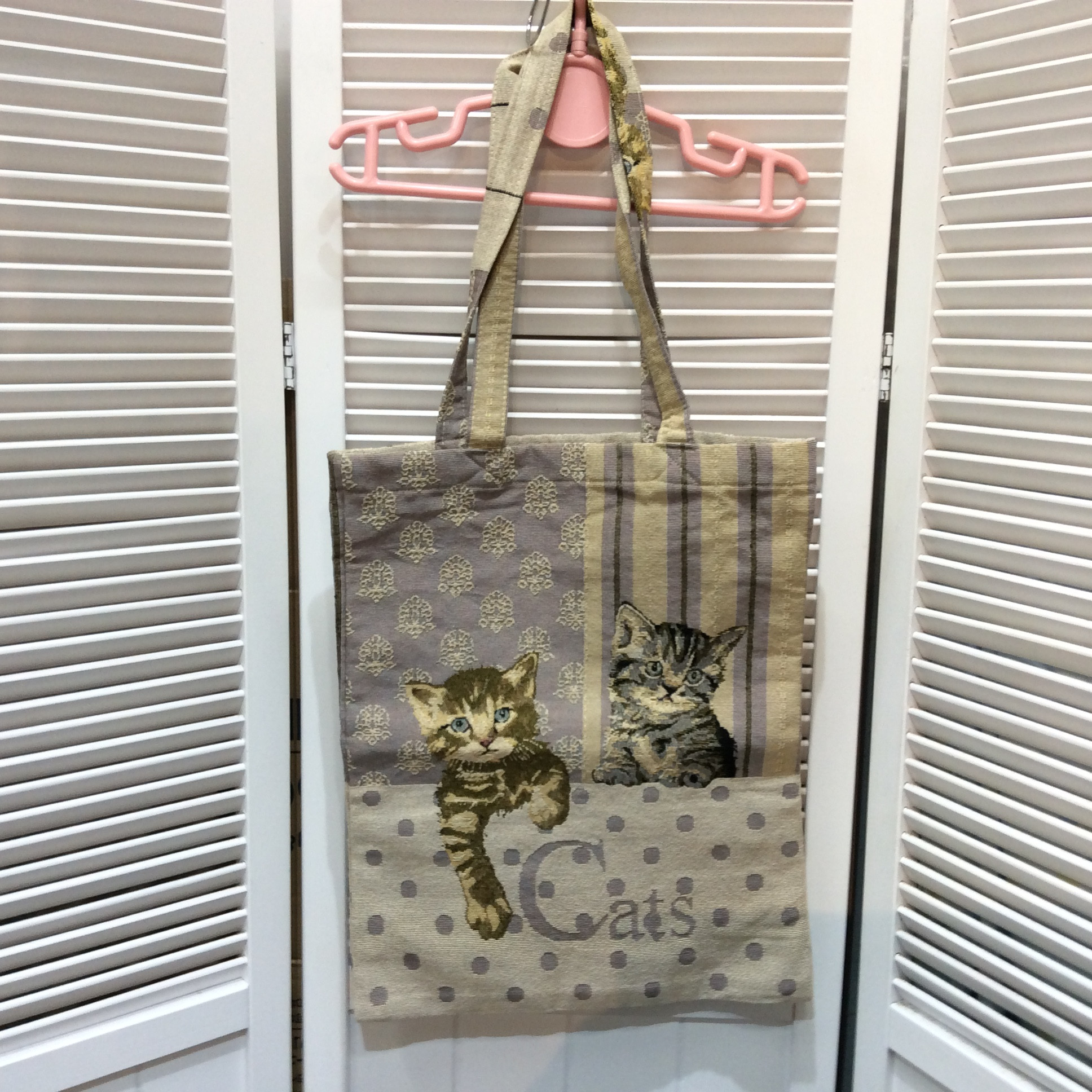 未使用 ゴブラン織り 手提げ  ネコ