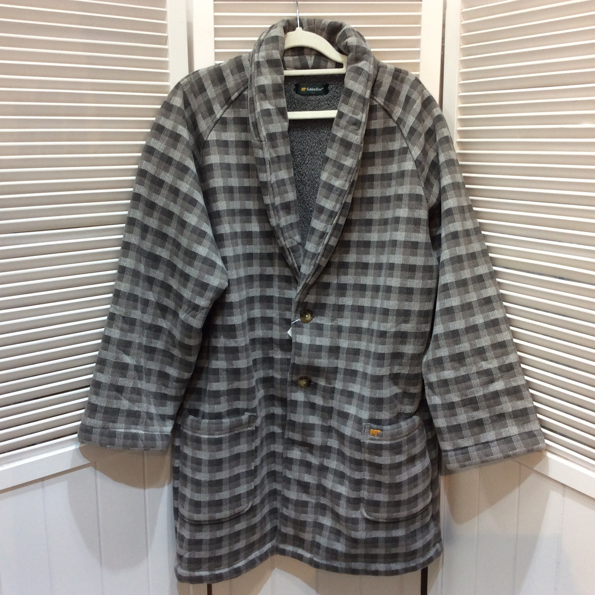 ゴールデンベア メンズ ルームジャケット L グレーチェック 裏ボア