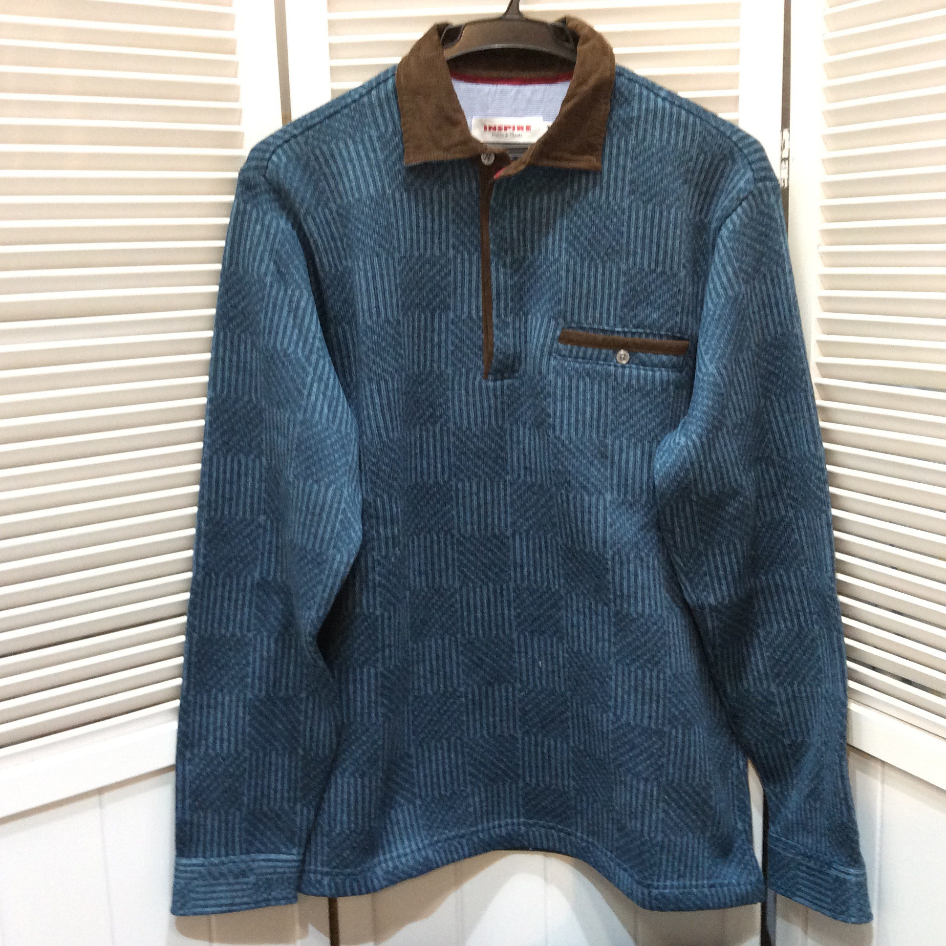 未使用 INSPIRE 裏起毛 長袖シャツ  メンズ Mサイズ  ブルー柄