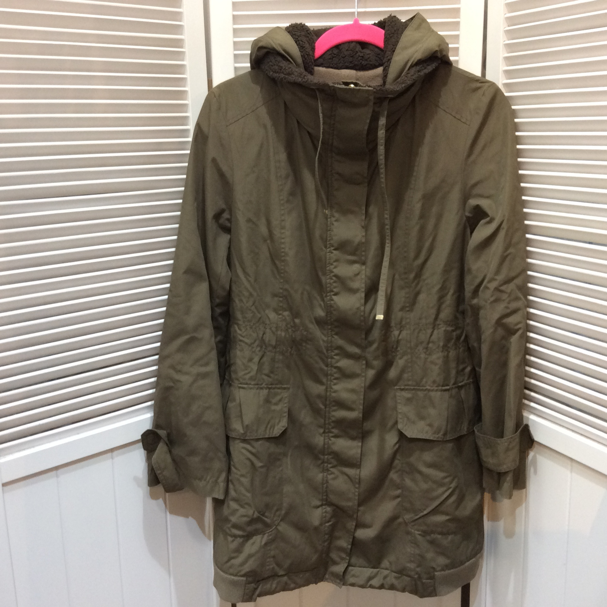 7-ID 裏ボアフード付きコート  サイズ40   カーキ