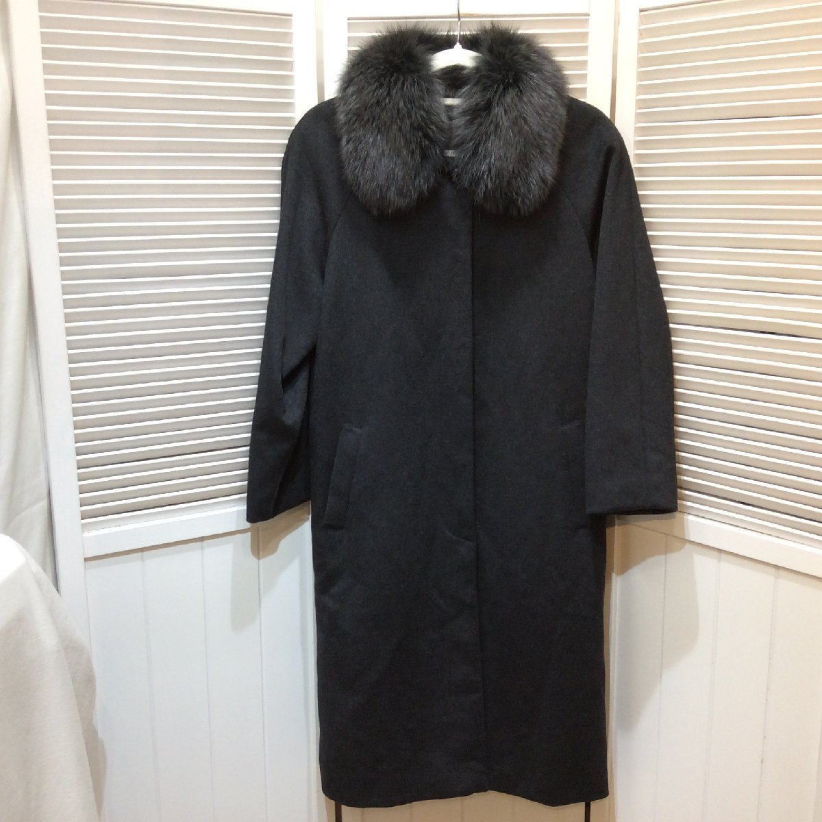 LEOD’OR レオドール ブルーフォックス付き カシミヤコート レディース 38 チャコールグレー 三越 日本製