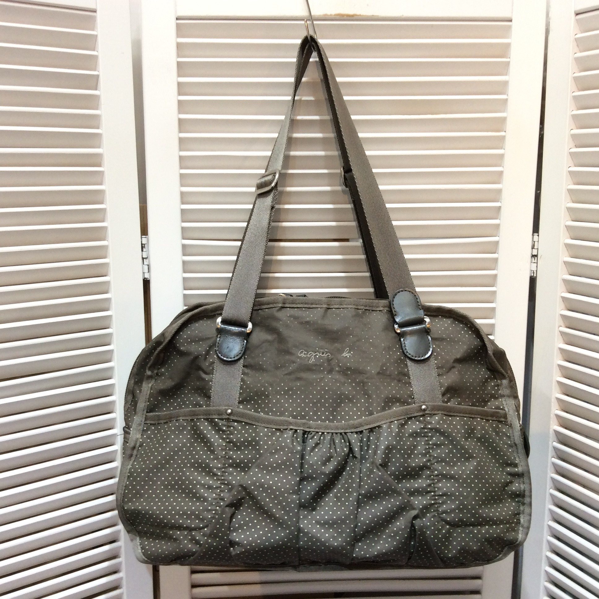 アニエス・ベー ナイロンバッグ  ブラウン／ドット柄