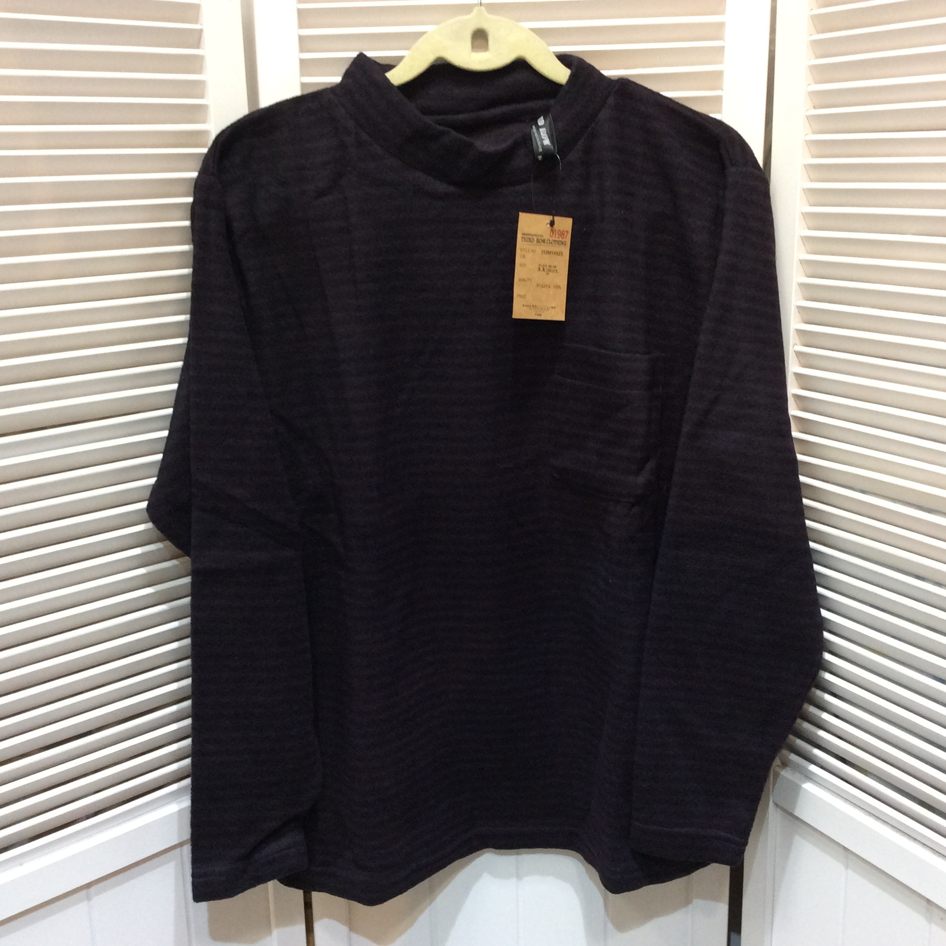 未使用☆メンズ フリース タートルシャツ M パープルボーダー柄