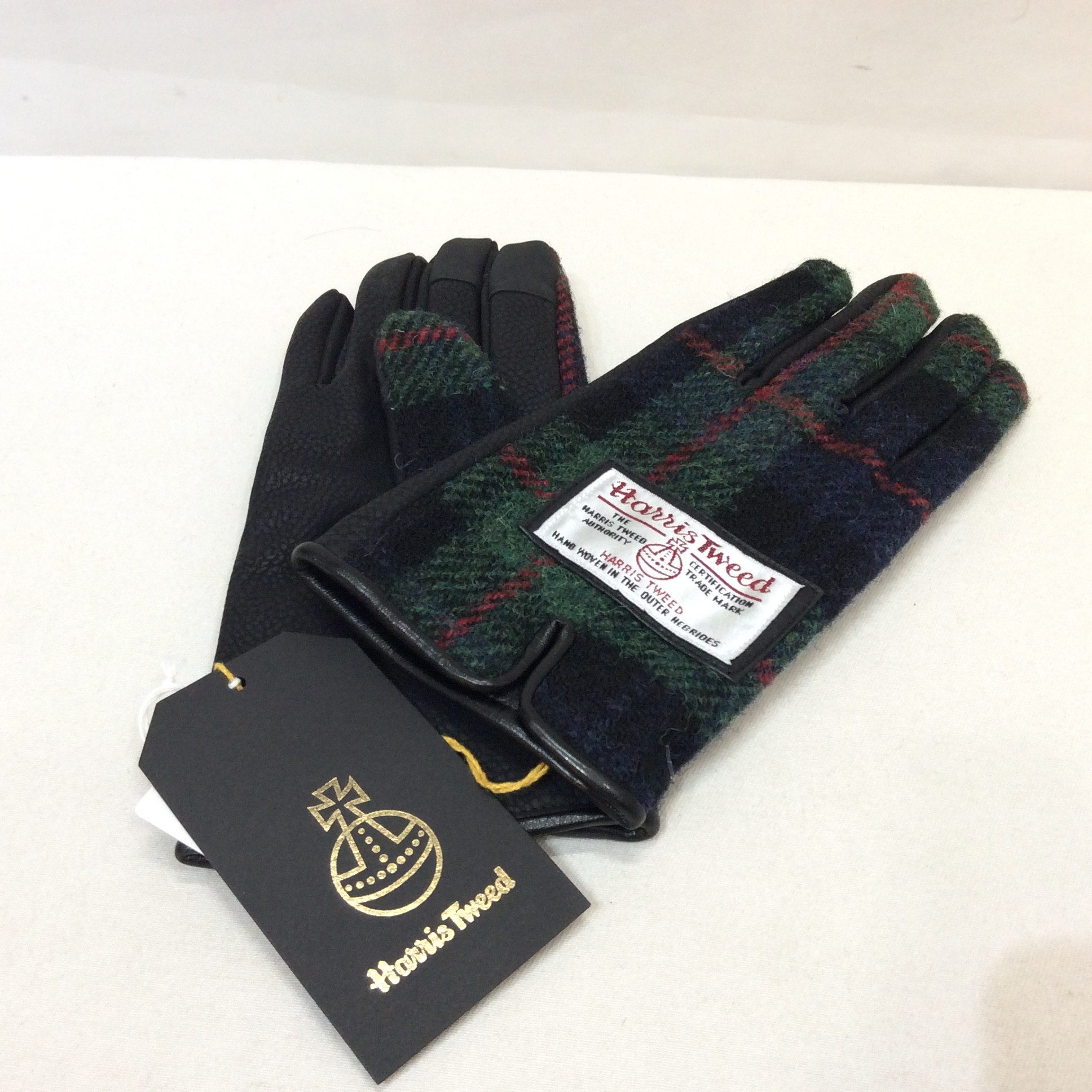 未使用 ハリス 婦人 5本指手袋  グリーンチェック柄