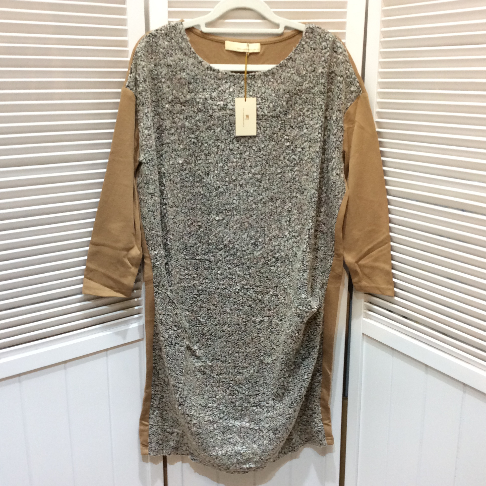 未使用☆GALLARDAGALANTE ガリャルダガランテ 長袖ワンピース F フリーサイズ グレー系ツイード×ブラウン系