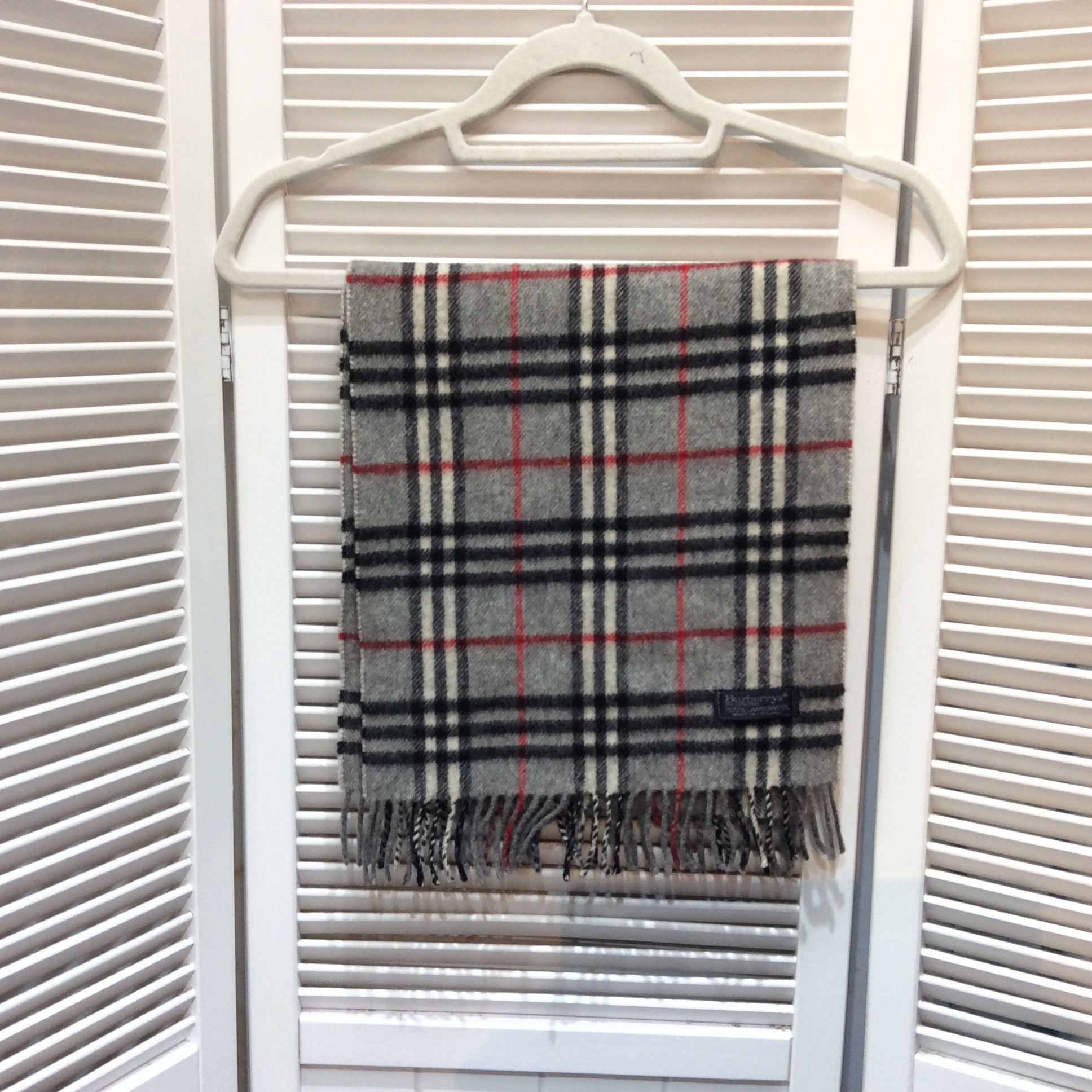 バーバリー ラムウールマフラー    グレーチェック柄