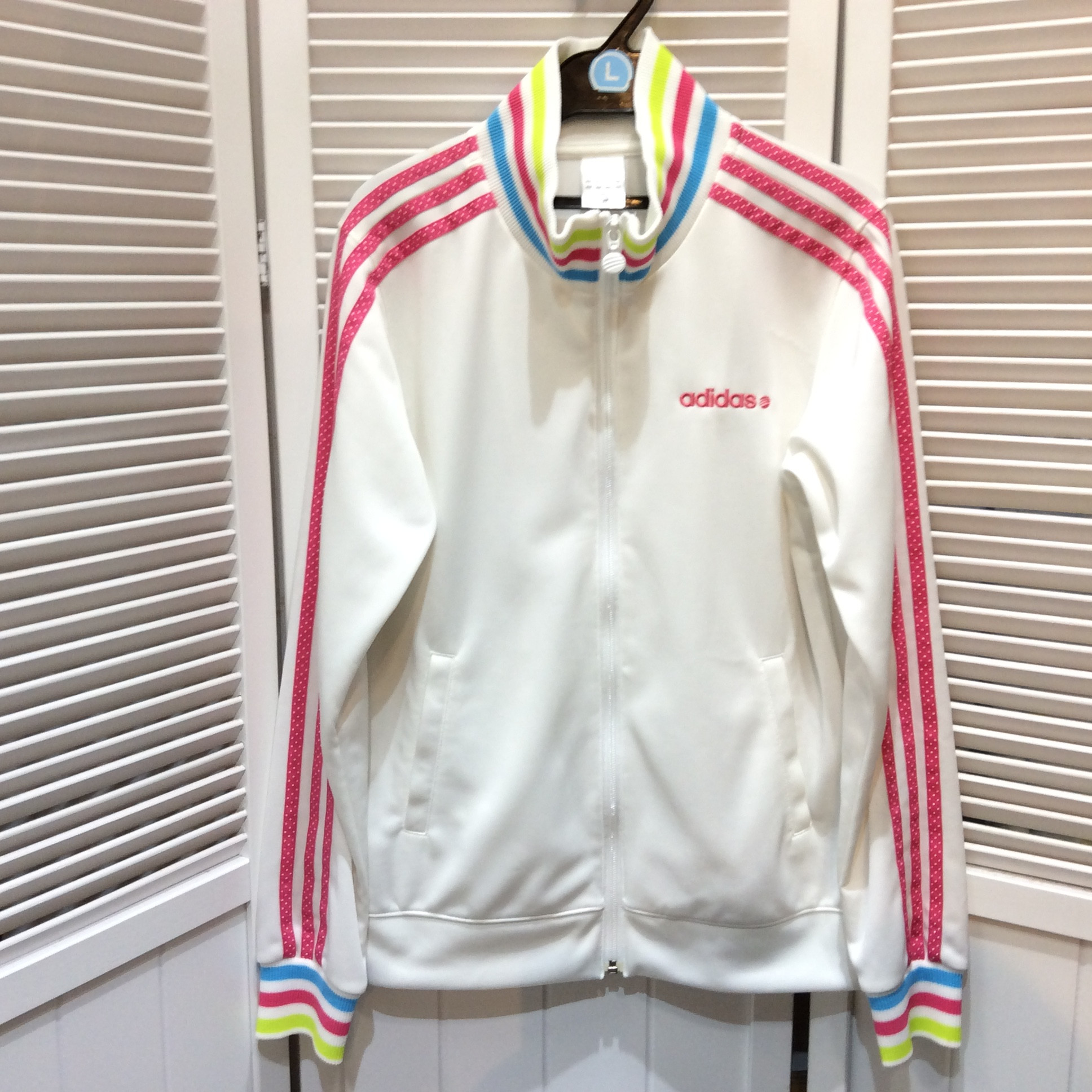 アディダス ジップアップ  Lサイズ  ホワイト／ピンク  美品