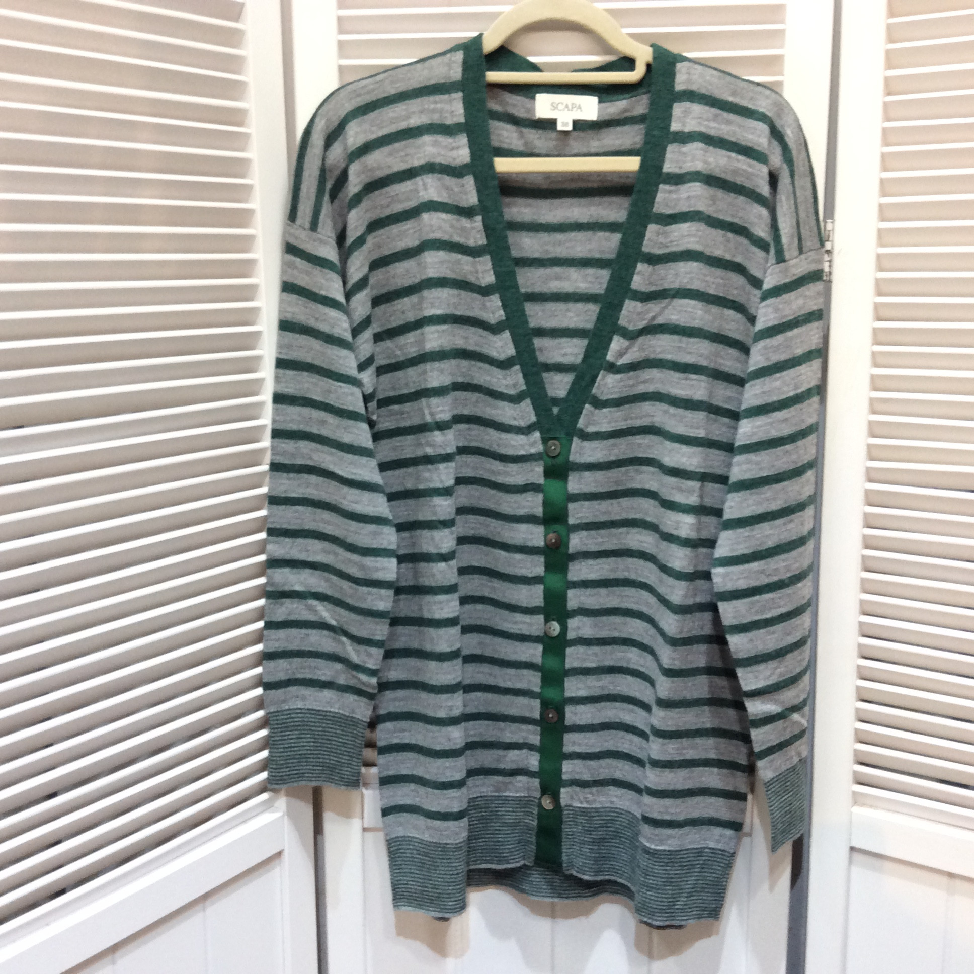 SCAPA スキャパ カーディガン サイズ38  グリーンボーダー