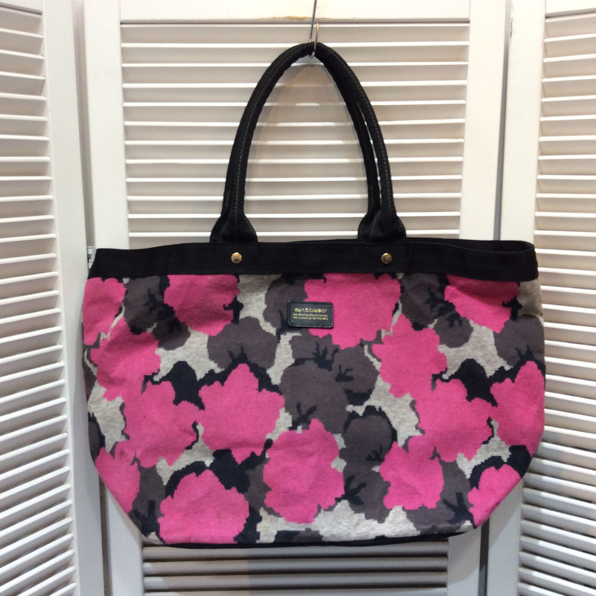 トートバッグ  グレー／ブラウン／ピンク柄