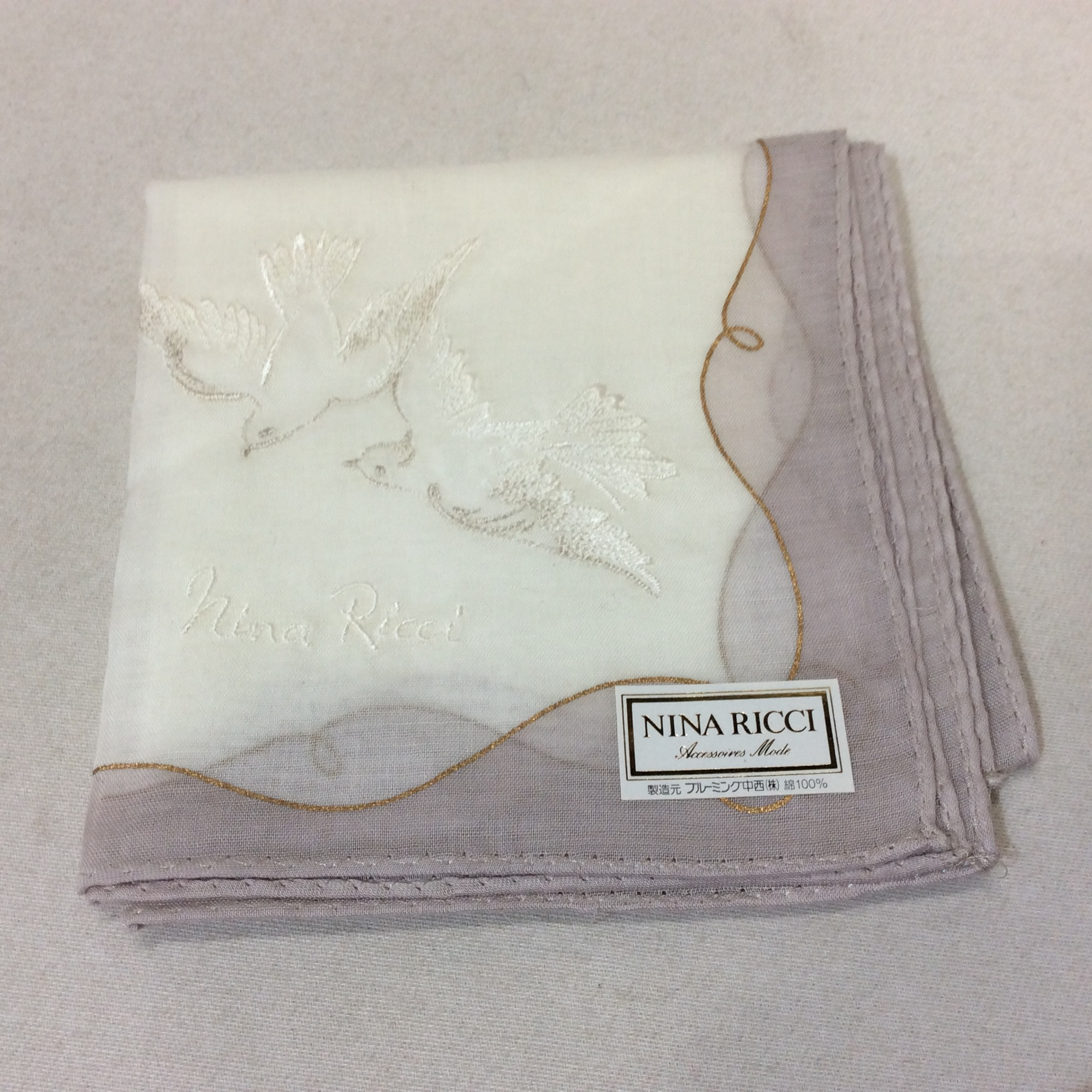 未使用☆ニナリッチ ハンカチ 鳥刺繍柄