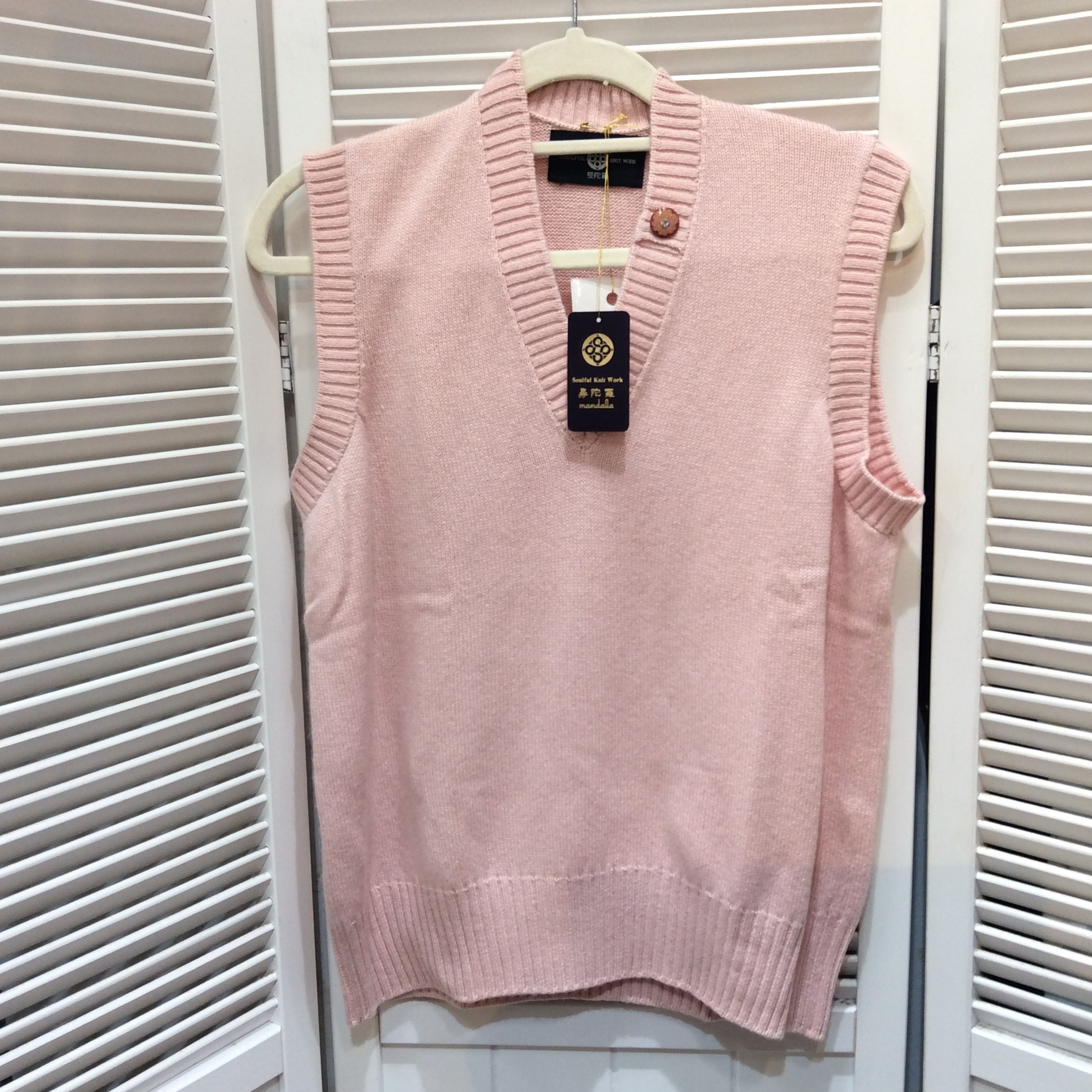 未使用 カシミヤ Vネックベスト フリーサイズ   ピンク
