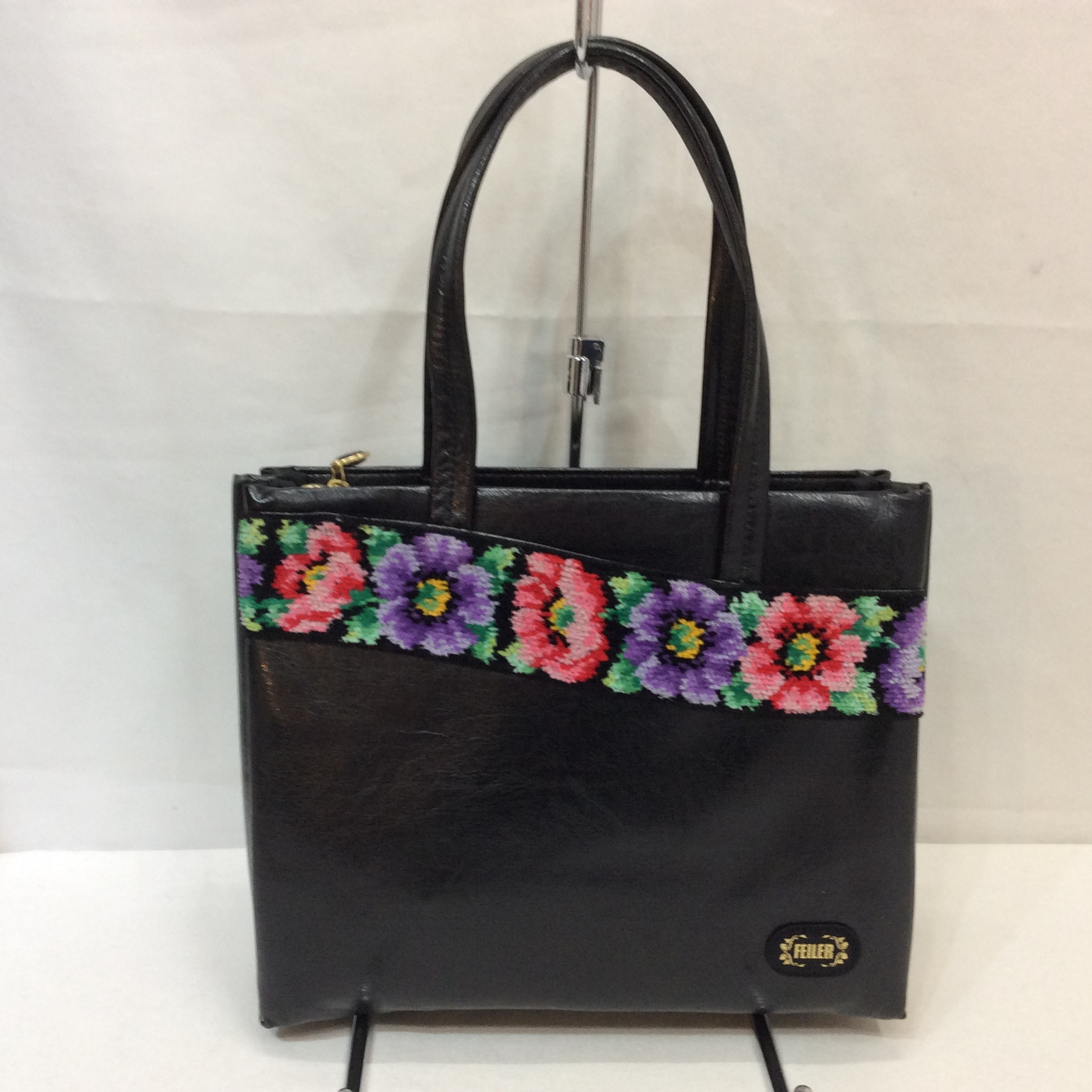 FEILER フェイラー レザーバッグ ブラック 花柄