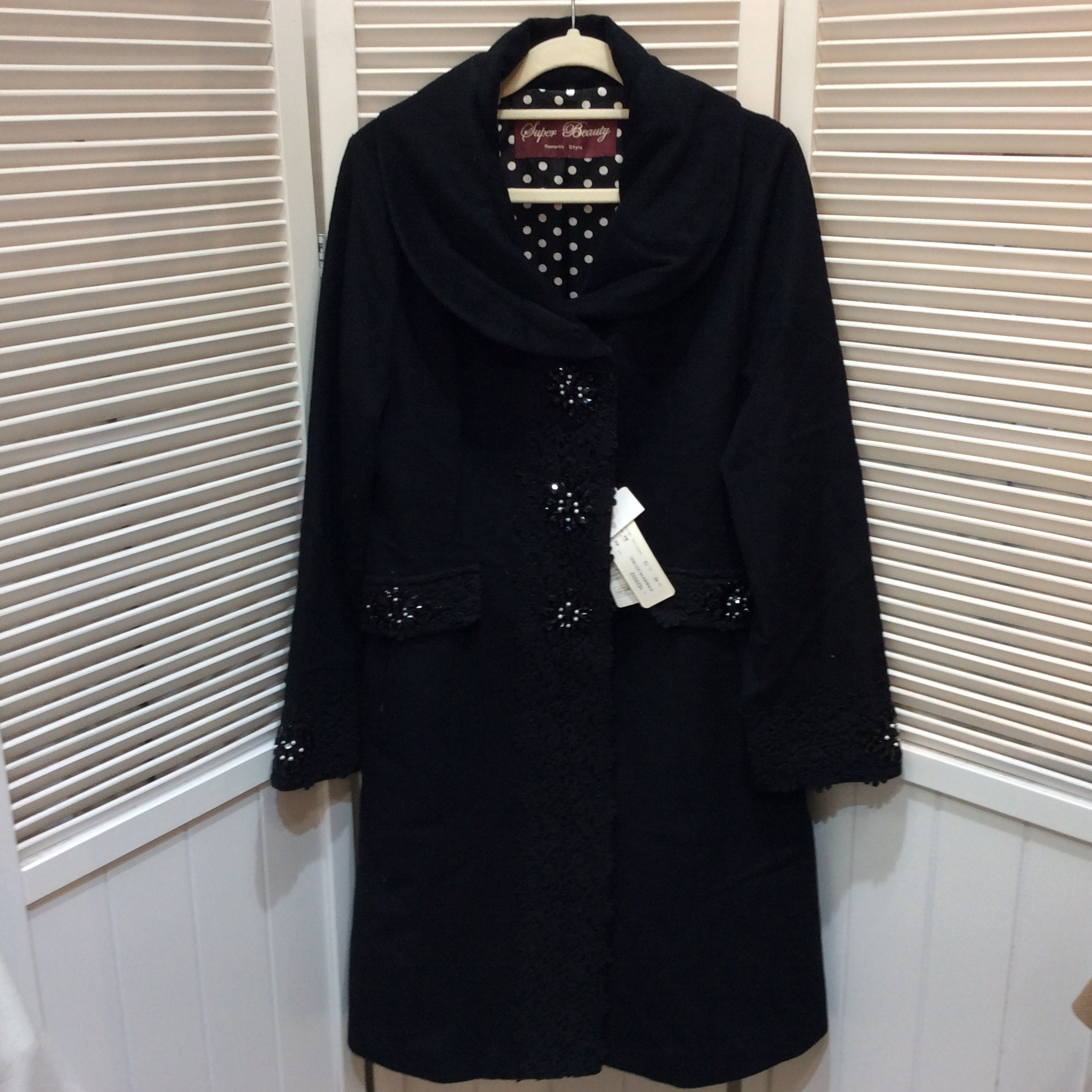 SuperBeauty スーパービューティー レディース コート 42 ブラック レース ビジュー