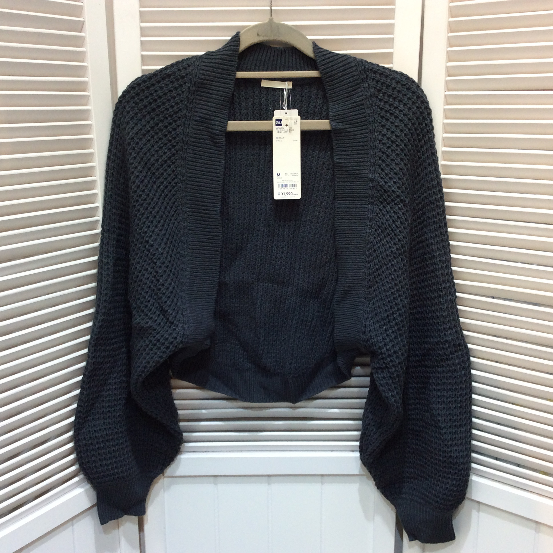 未使用☆GU ジーユー ワッフルニットボレロ M ブルー