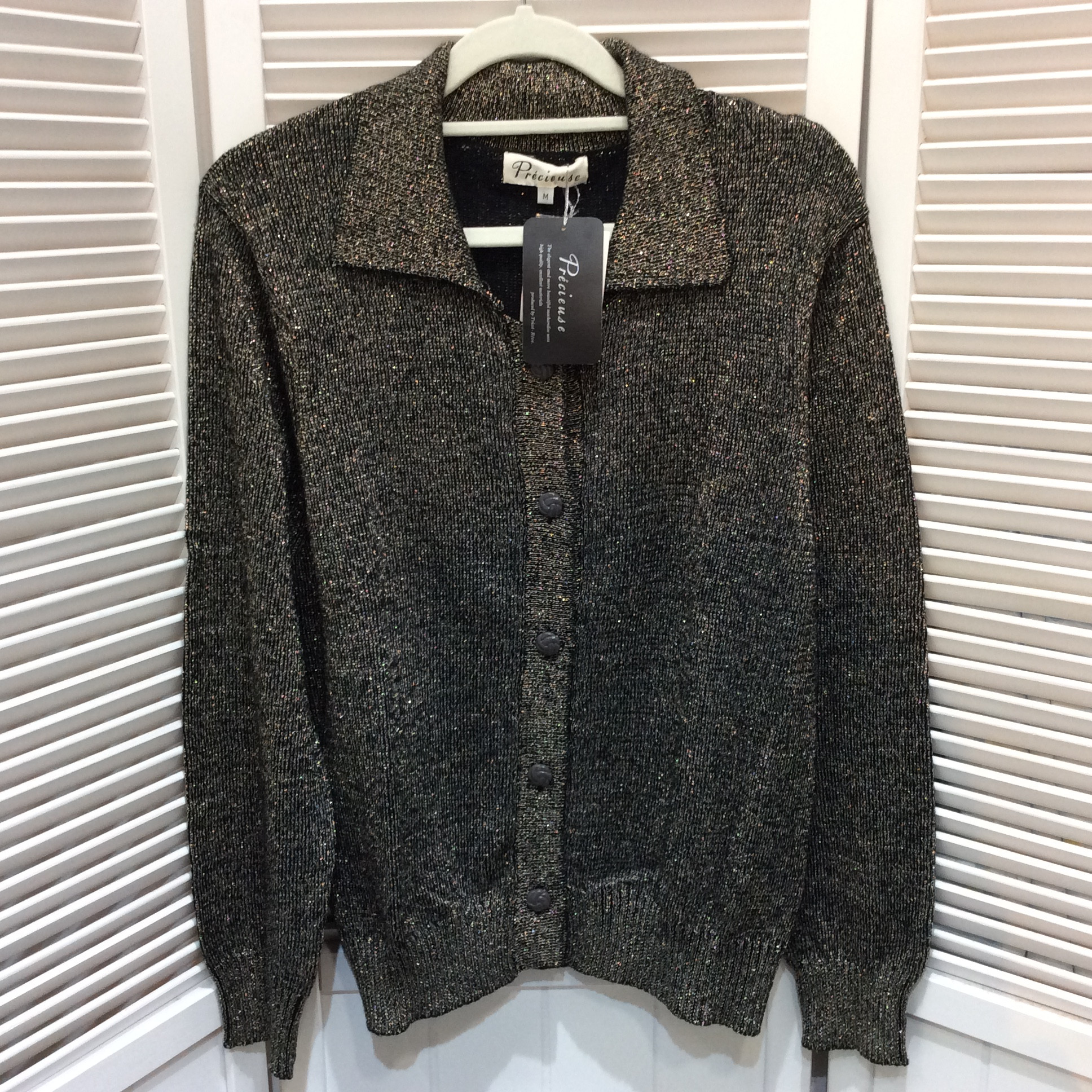 未使用☆三越伊勢丹 カーディガン M ブラック×ゴールドラメ