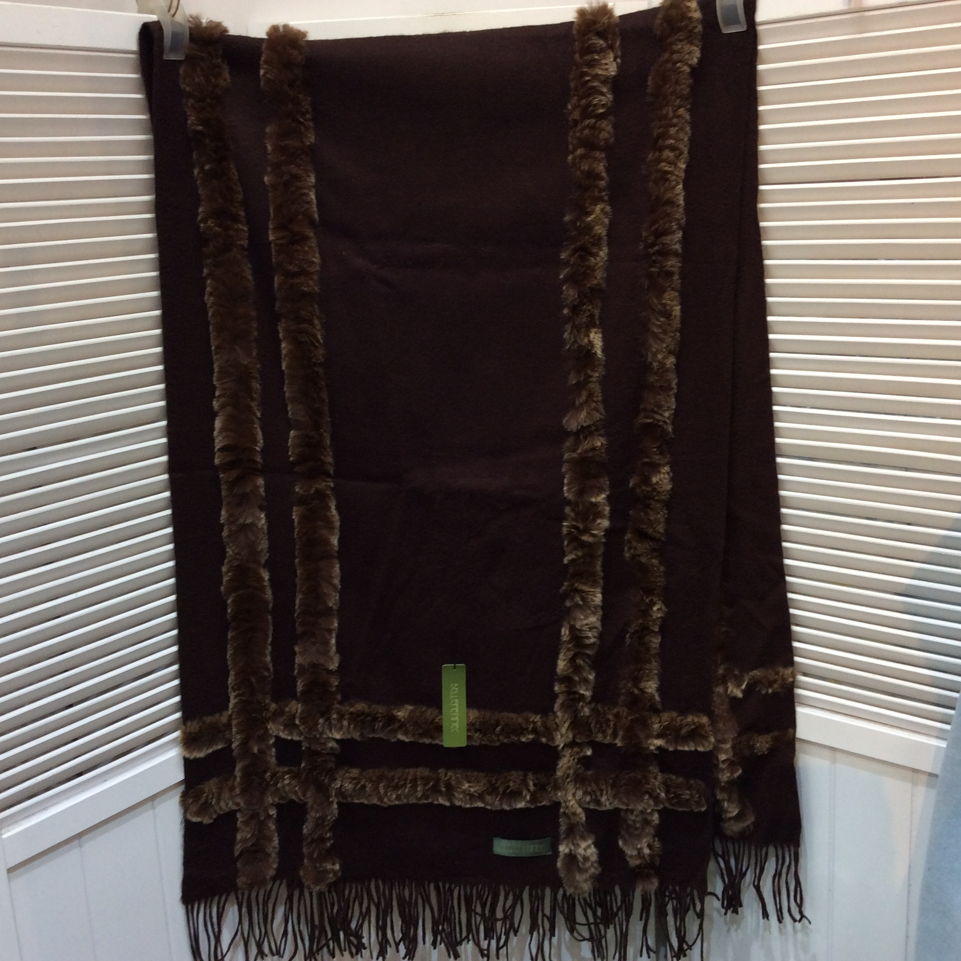 未使用☆カシミヤ混 ラビットファー付きストール ブラウン