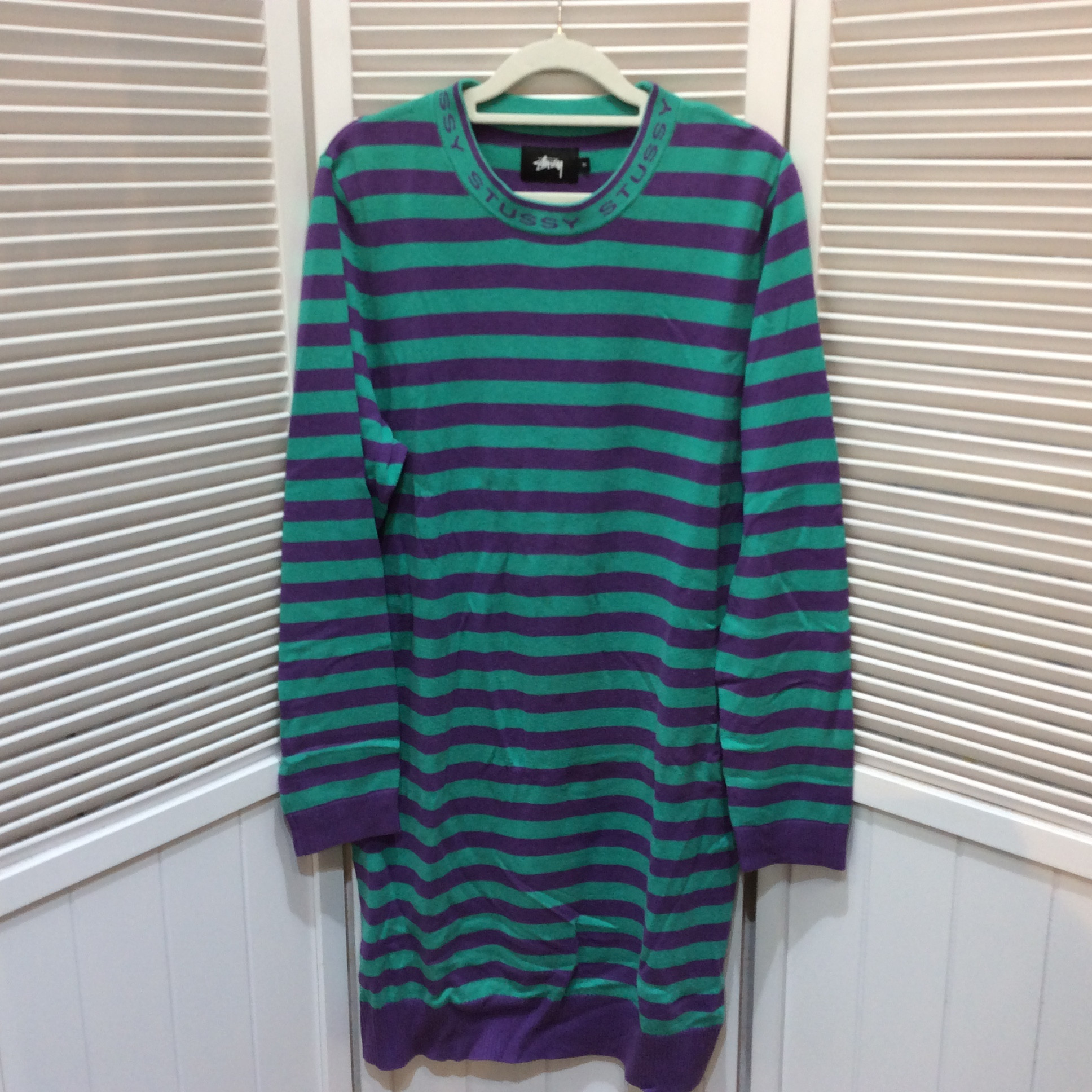 STUSSY ステューシー ワンピース M グリーン×パープル ボーダー