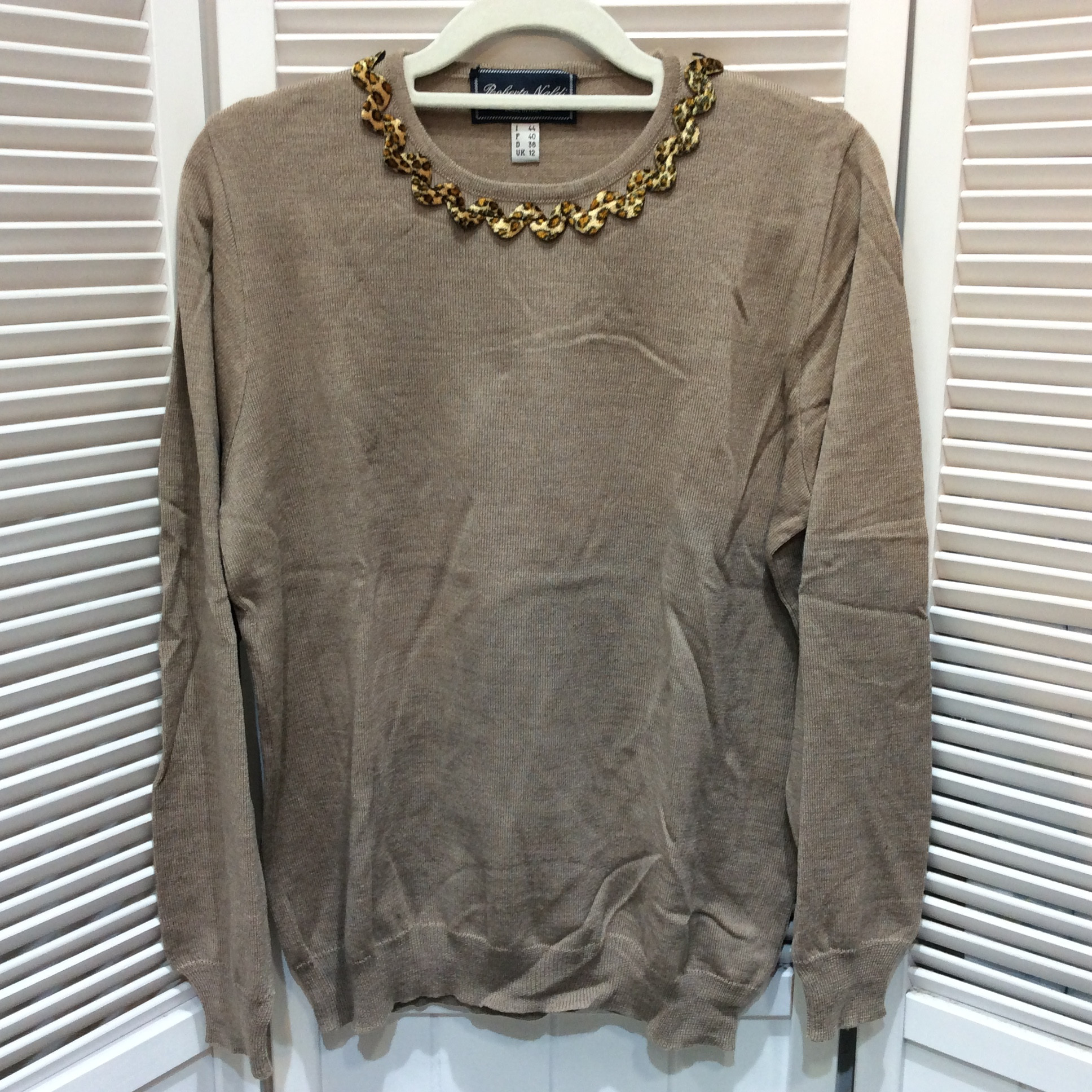 ロベルトナルディ イタリア製 セーター L ベージュ ヒョウ柄