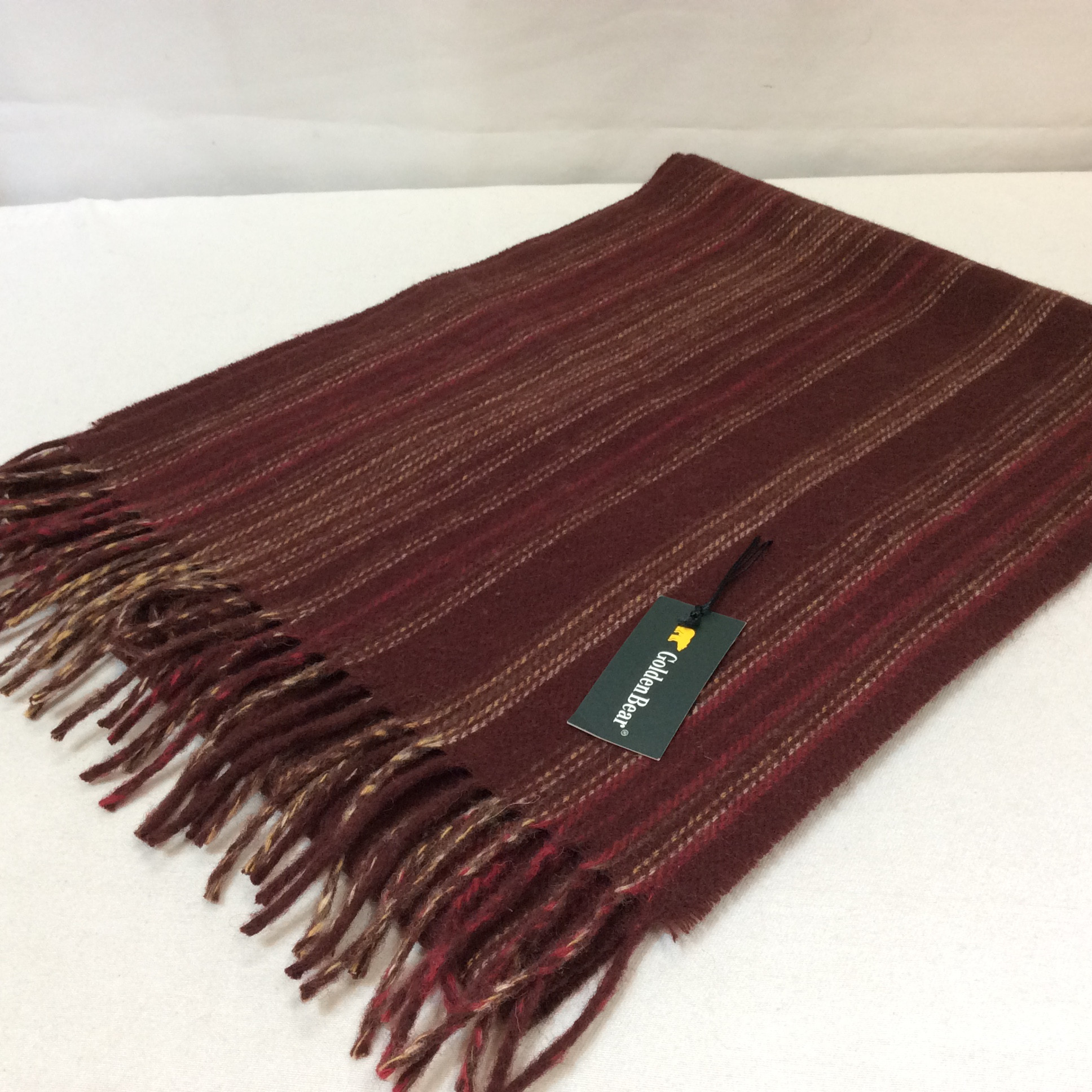 未使用☆Golden Bear ゴールデンベア マフラー ボルドー系 ストライプ