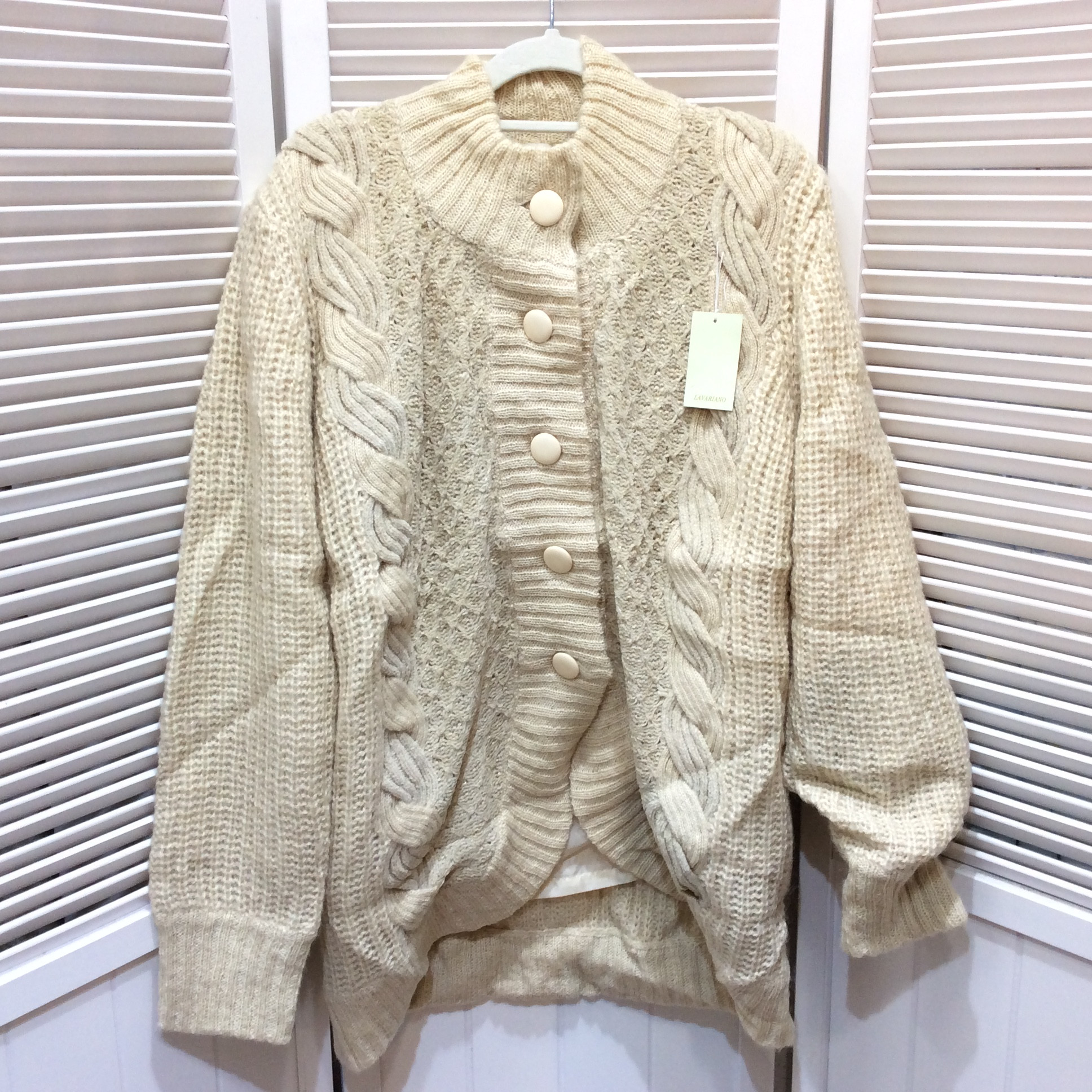 未使用☆裏地付き 厚手カーディガン M~L アイボリー系ラメ