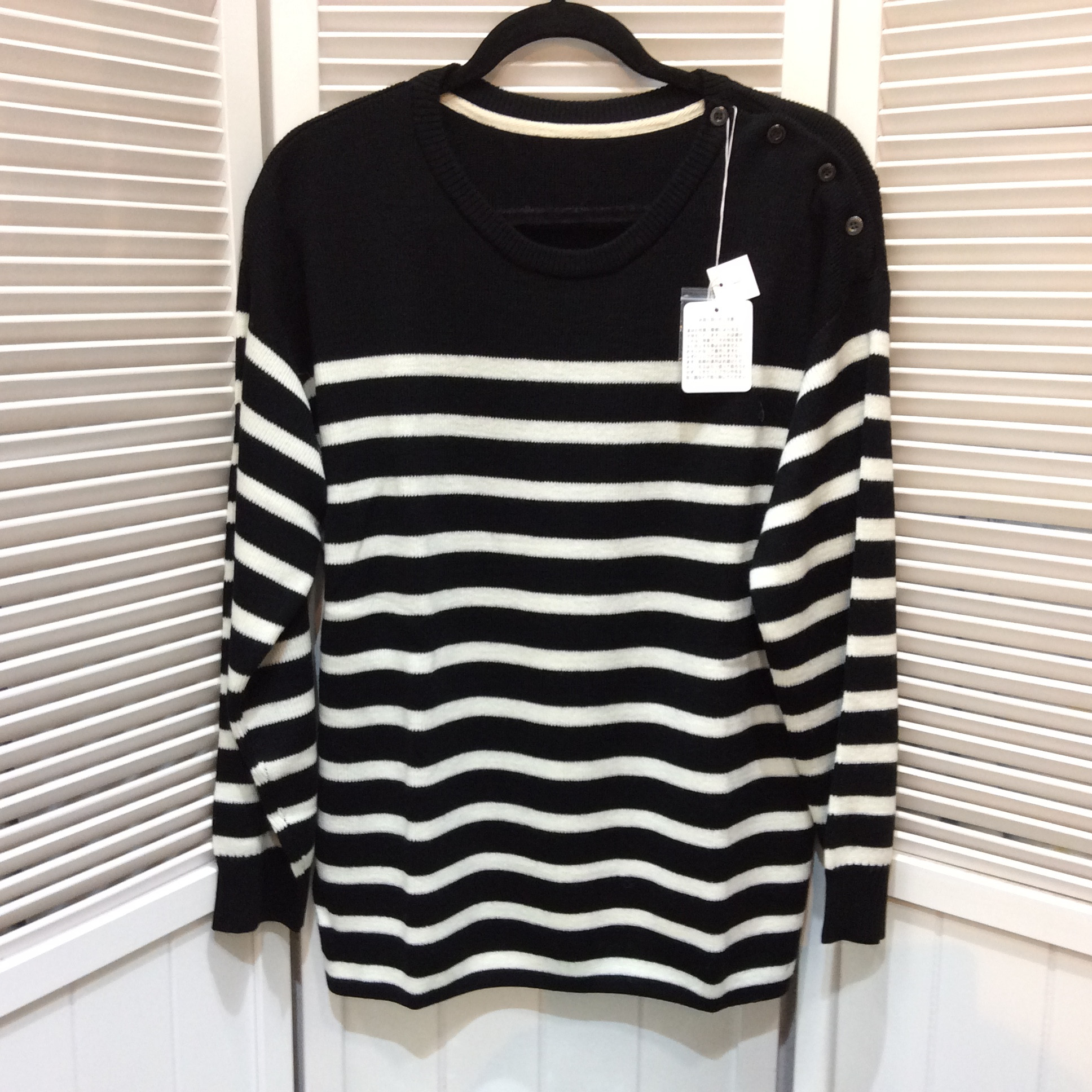 未使用 洗える ニットセーター L  黒ボーダー