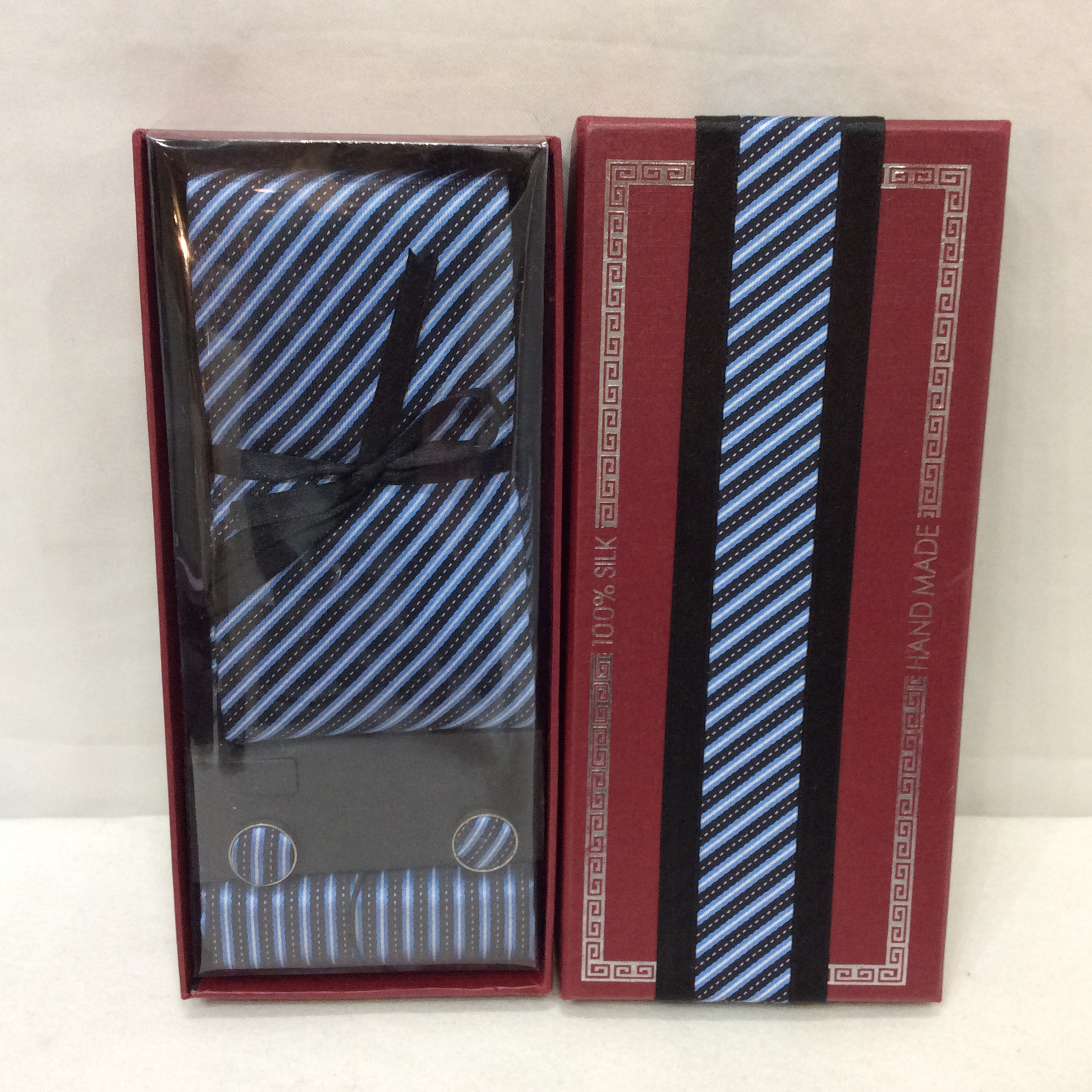 新品☆シルクネクタイ＆チーフ＆カフス３点セット ブルー