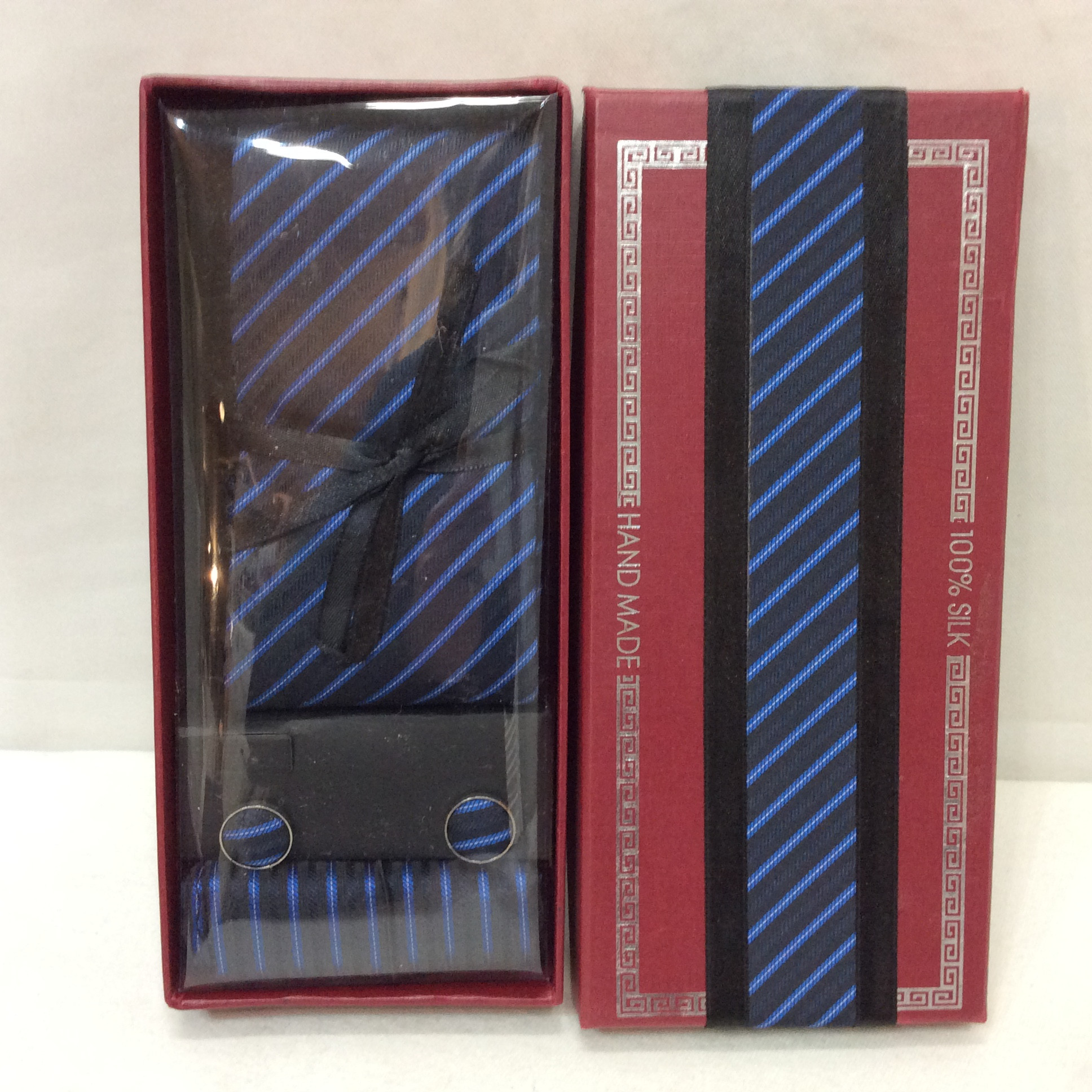 新品☆シルクネクタイ＆チーフ＆カフス３点セット ネイビー