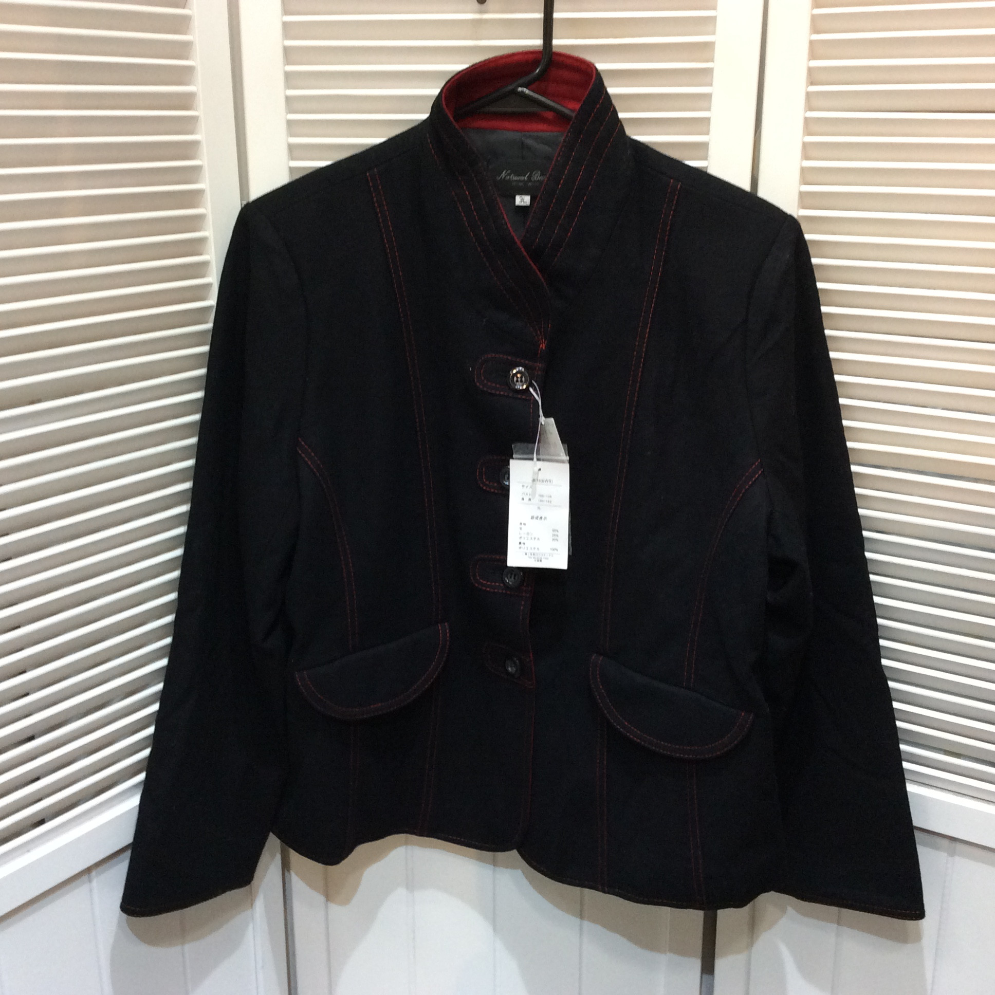 未使用☆ジャケットコート 3L ブラック×レッドステッチ