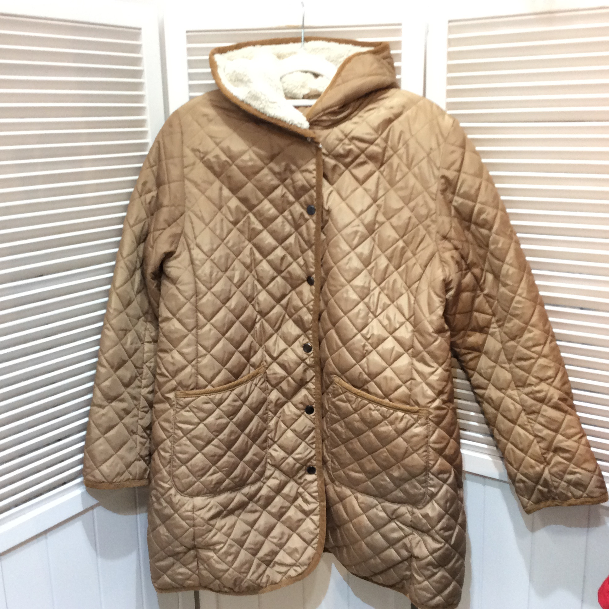 西友 フード付き 中綿キルティング 裏ボアコート 3L ベージュ