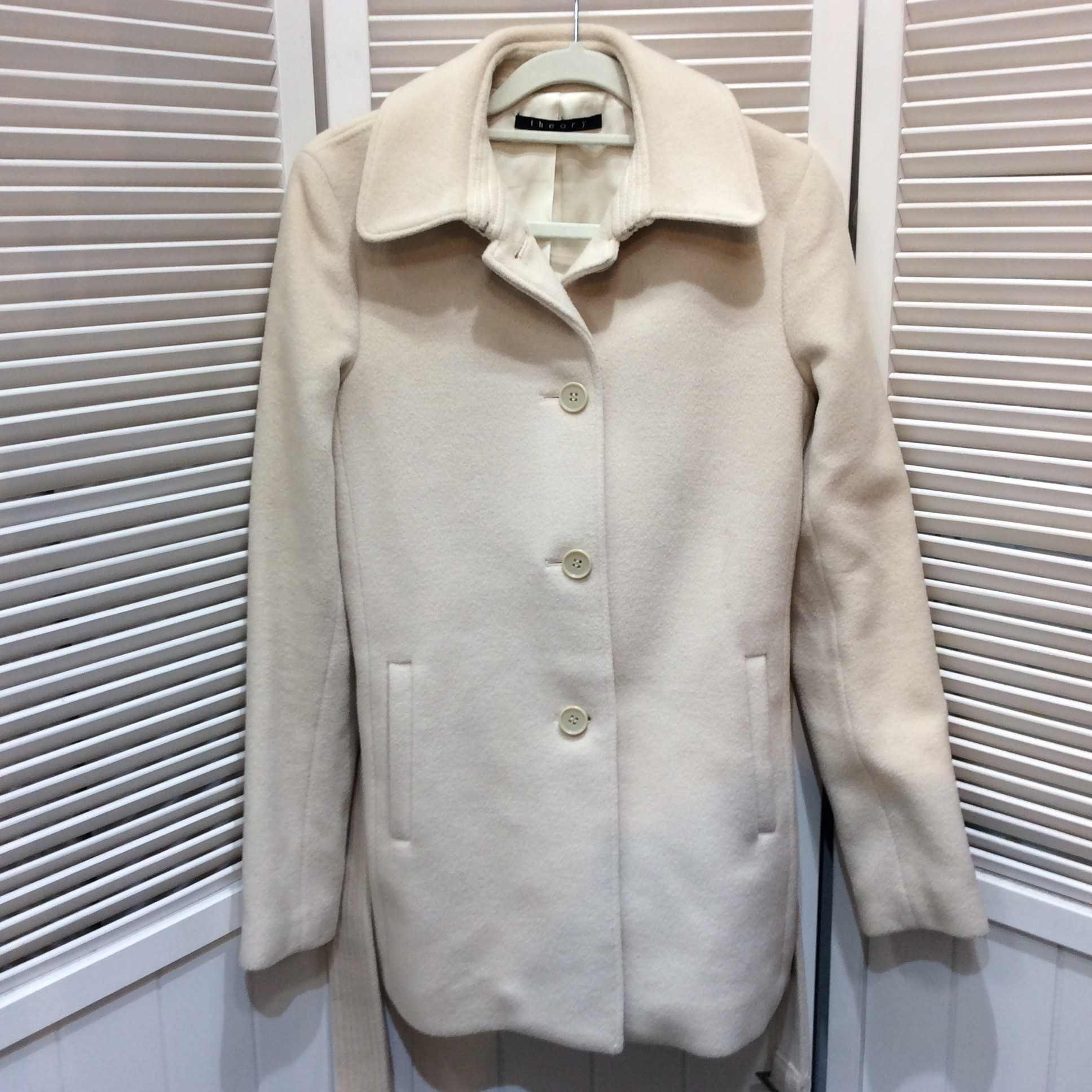 theory セオリー カシミヤ&アンゴラ混 ハーフコート 2 アイボリー系