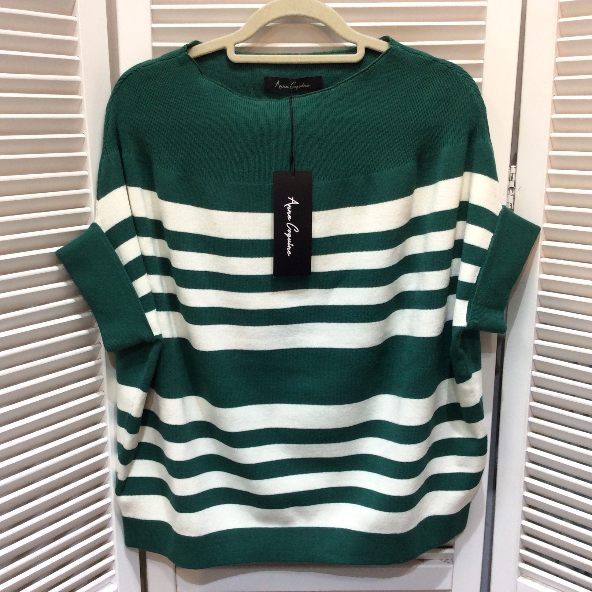 未使用☆AnneCoquine アンコキーヌ デザインセーター S ホワイト×グリーン ボーダー柄