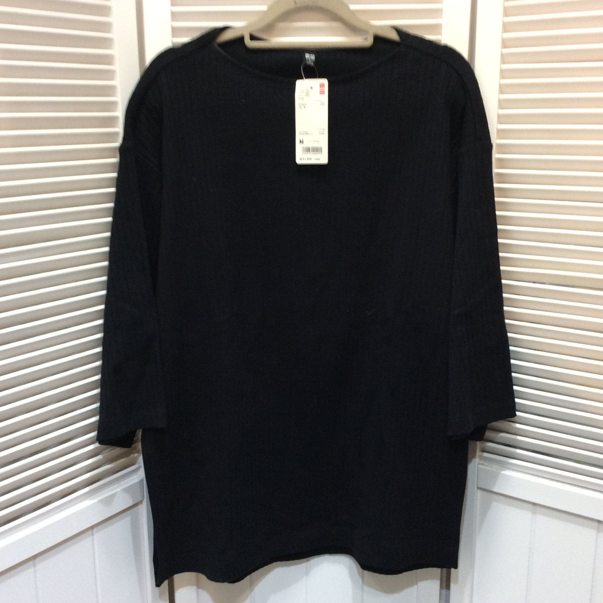 未使用☆ユニクロ レディース ワイドリブ リラックスチュニック M ブラック