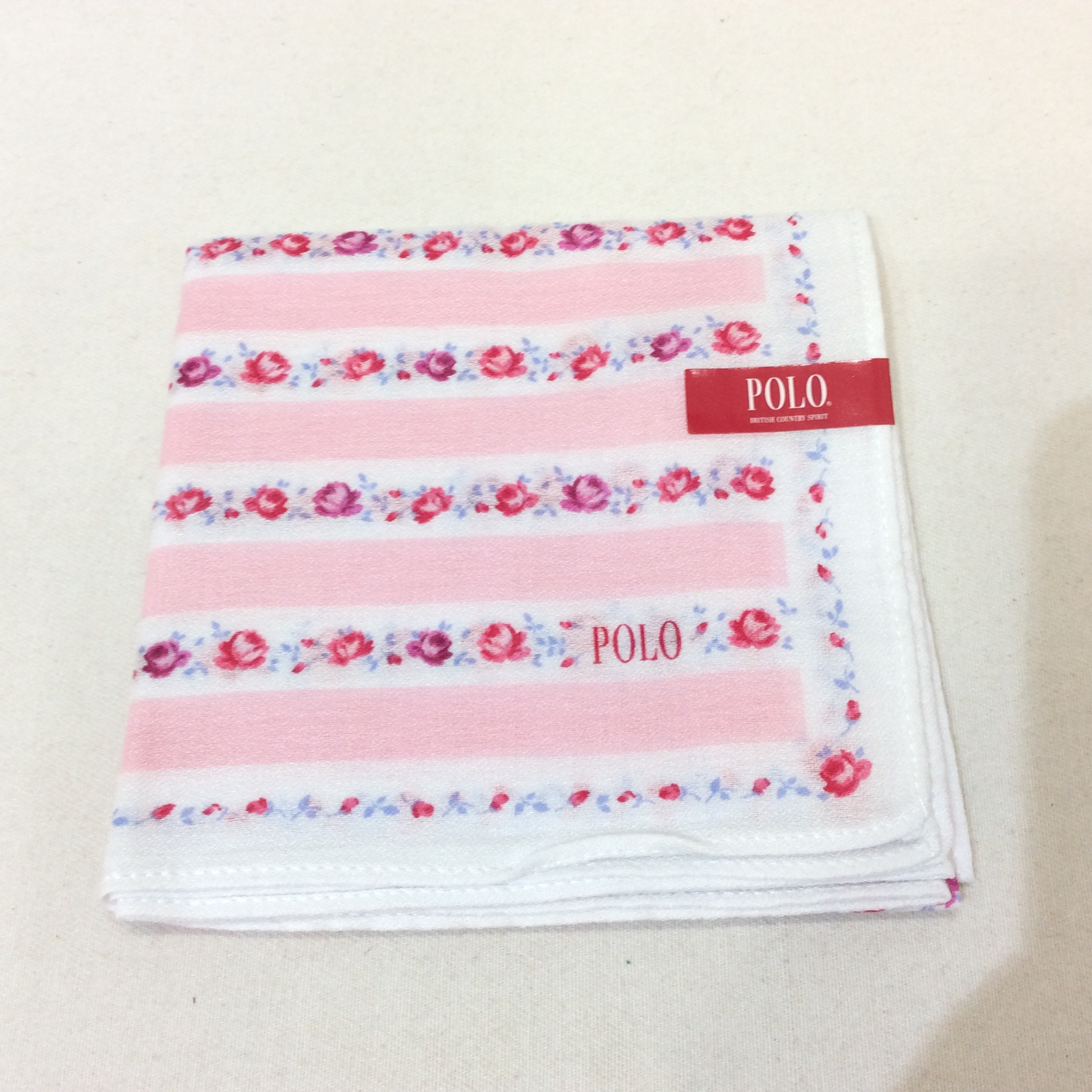 新品☆POLO ポロ ハンカチ ピンク 花×ボーダー
