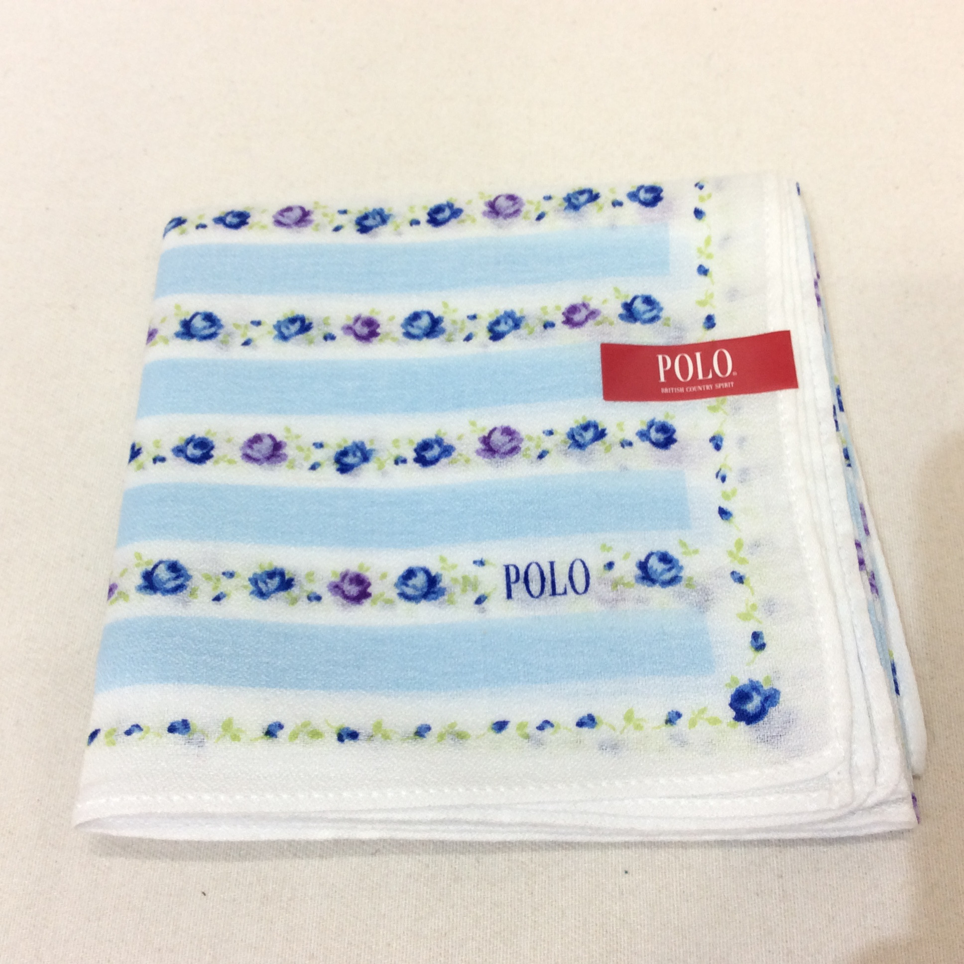 新品☆POLO ポロ ハンカチ 水色 花×ボーダー