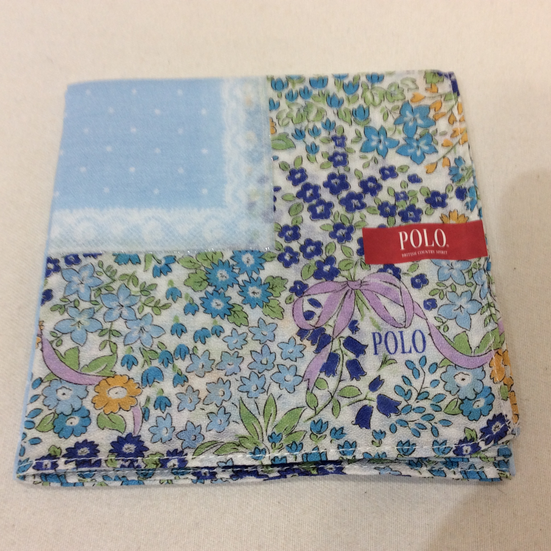 新品☆POLO ポロ レディース ハンカチ 水色 花柄