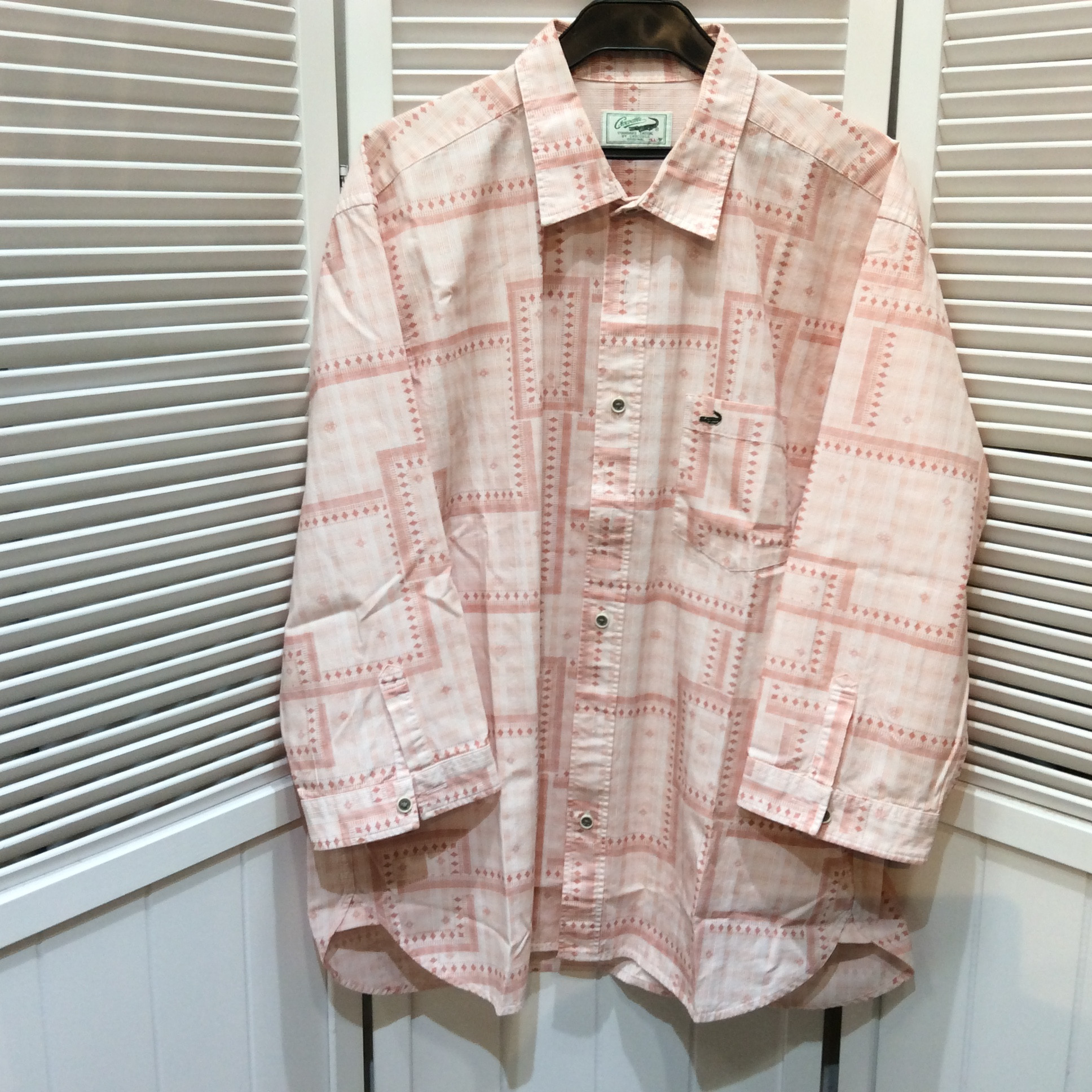 1回使用 クロコダイル 七分袖シャツ メンズLL サイズ  ピンク柄  美品