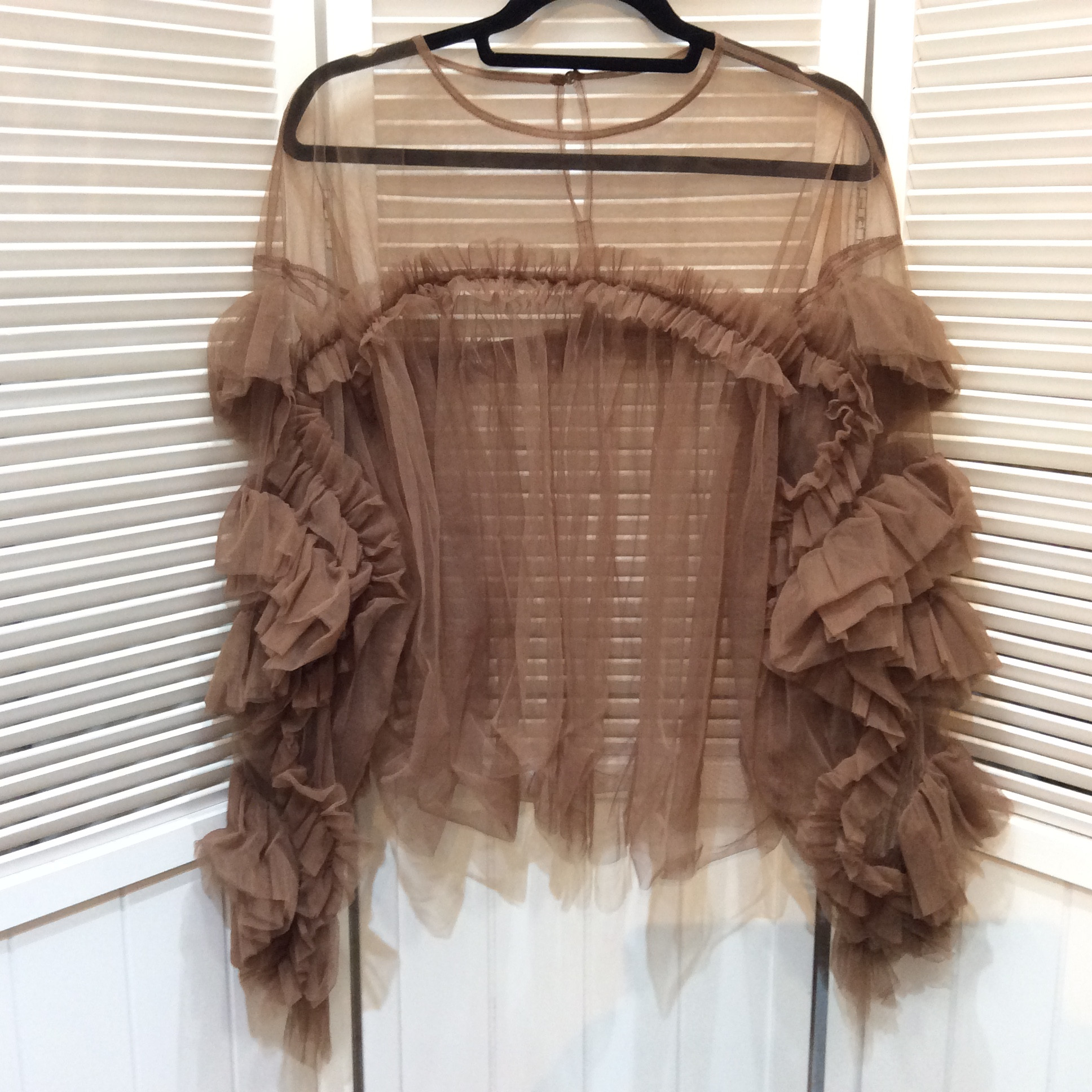 ボリューム袖 チュールカットソー フリーサイズ   ブラウン