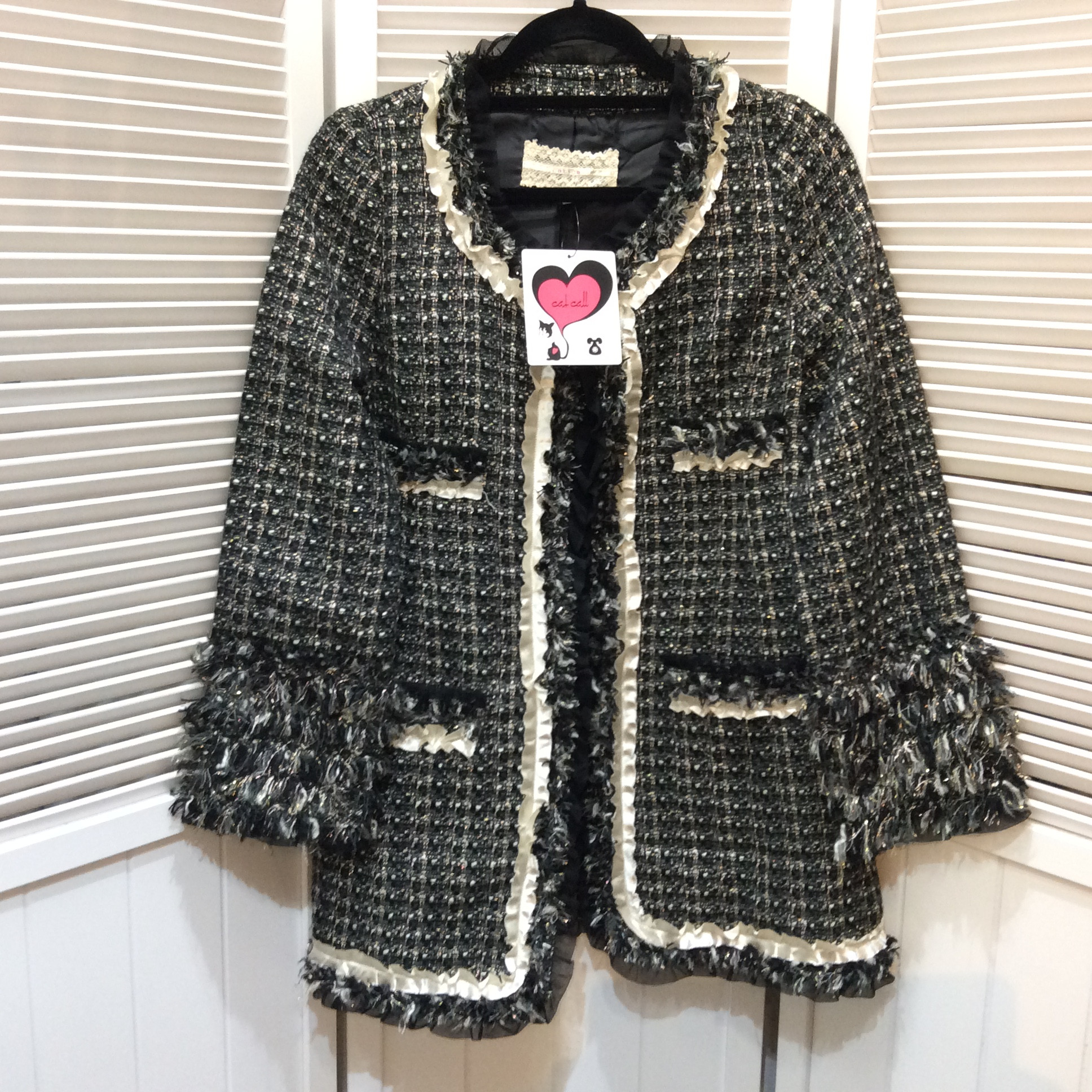 未使用 CAT CALL ツイードジャケット 13号  白黒ラメ
