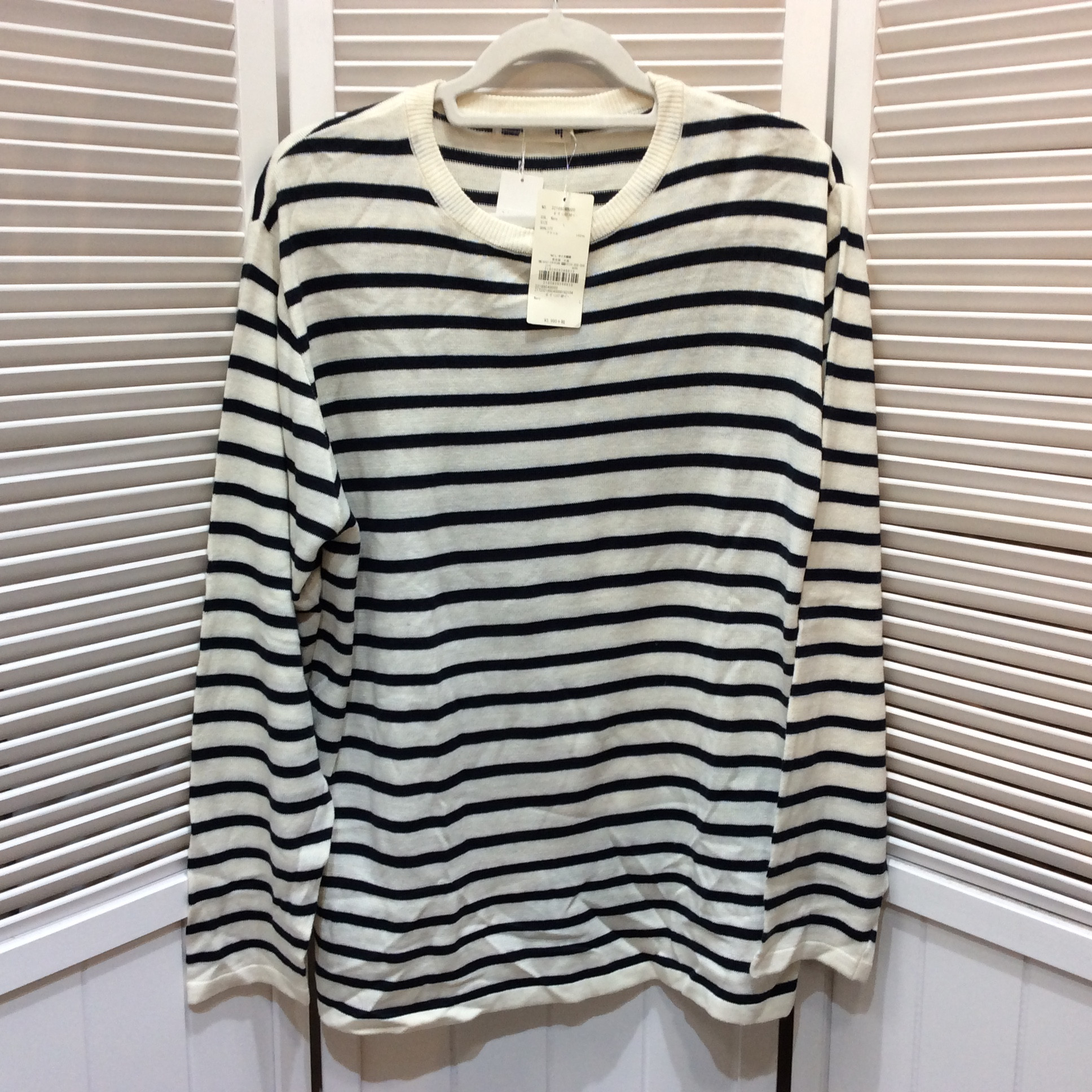 未使用☆SEVENDAYS=SUNDAY ボーダーニットプルオーバー L オフホワイト×ネイビー